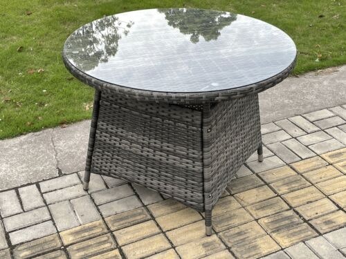 Fimous Outdoor Pe Rattan Round Dining Table Garden Furniture Accessory With Tempered Glass