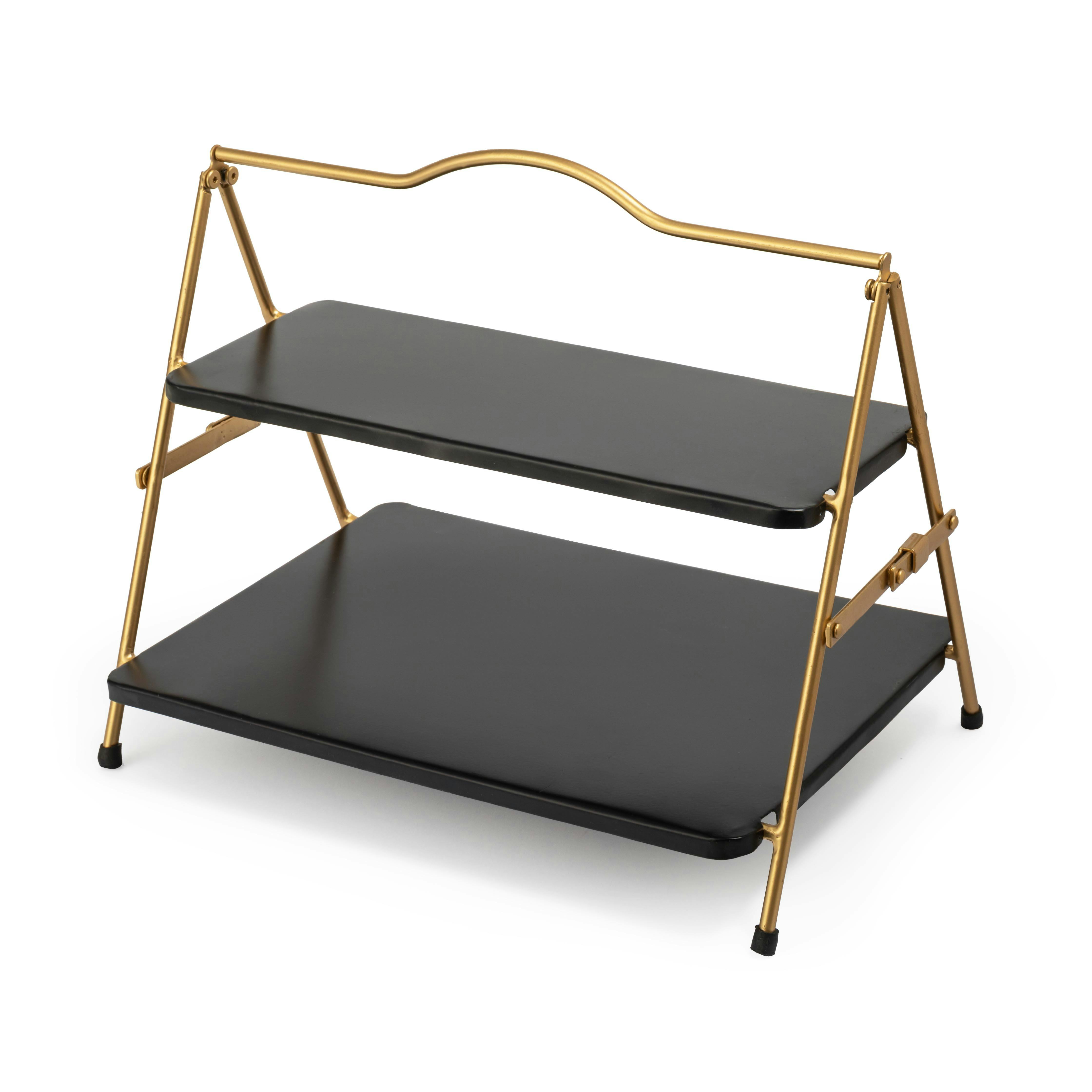 Rackhams Gold/Black 2 Tier And Metal Serving Stand, 39.3 X 26Cm - Metal - Serving Stand