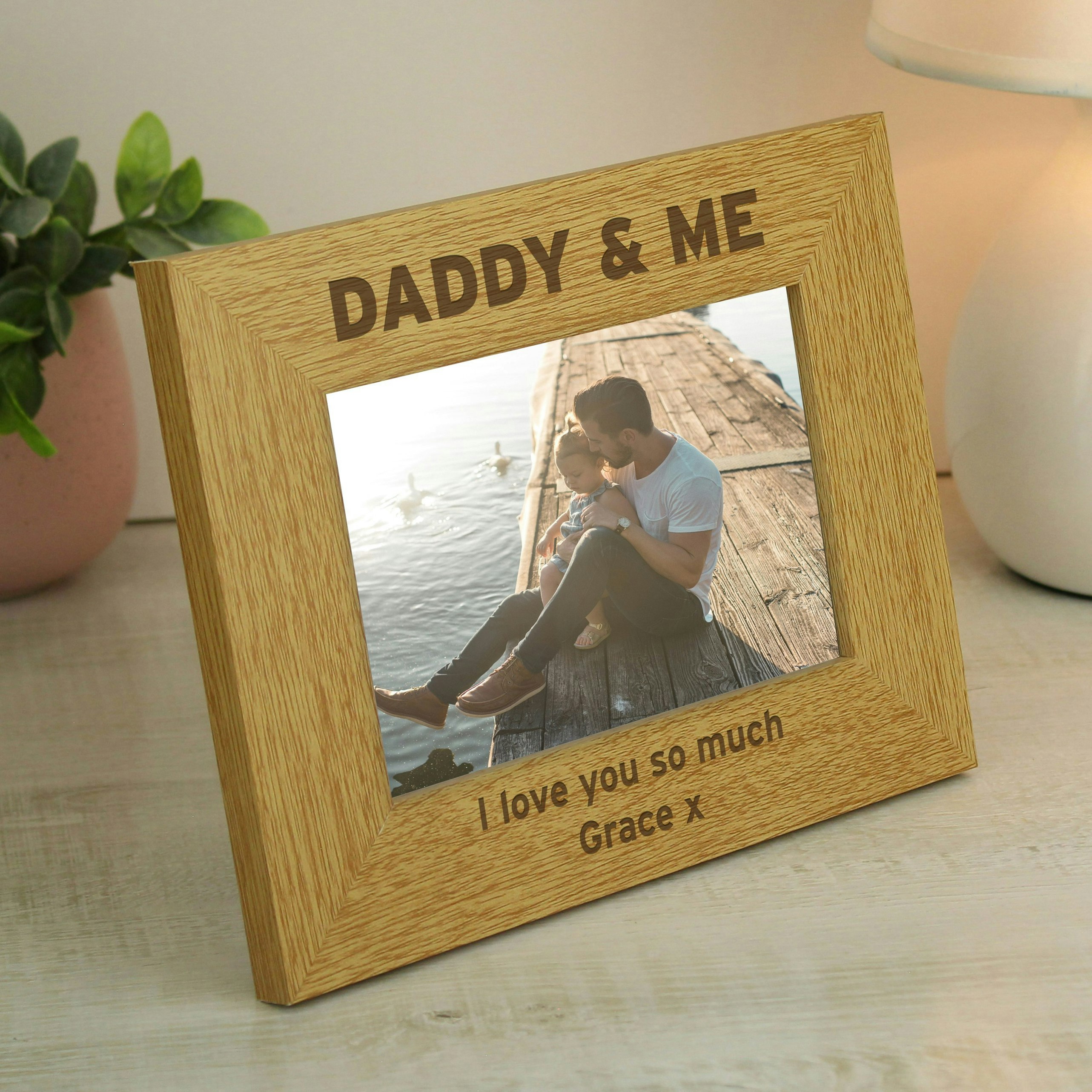 Rackhams Personalised Oak Finish 6X4 Daddy & Me Photo Frame