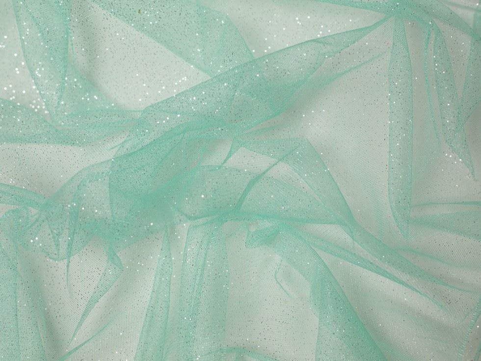 Minerva Green Core Range Glitter Tulle Net Fabric - Plain Design Dressmaking Fabric, 150 Cm / 60" Wide - Per Metre - Mint