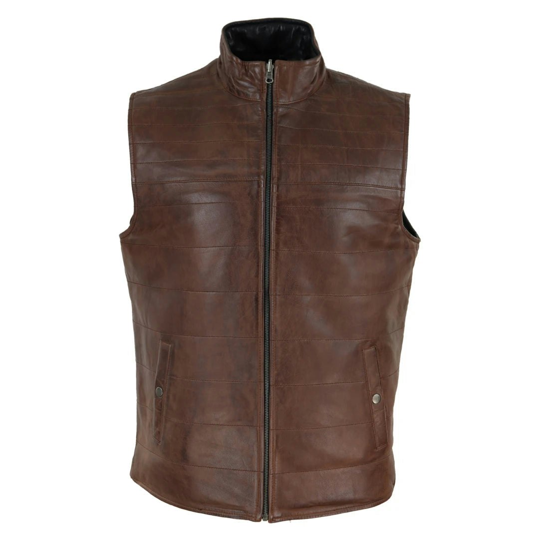 Infinity Leather Men's Black/Brown Leather Company Leather Waistcoat Gilet Reversible Vest - 5XL