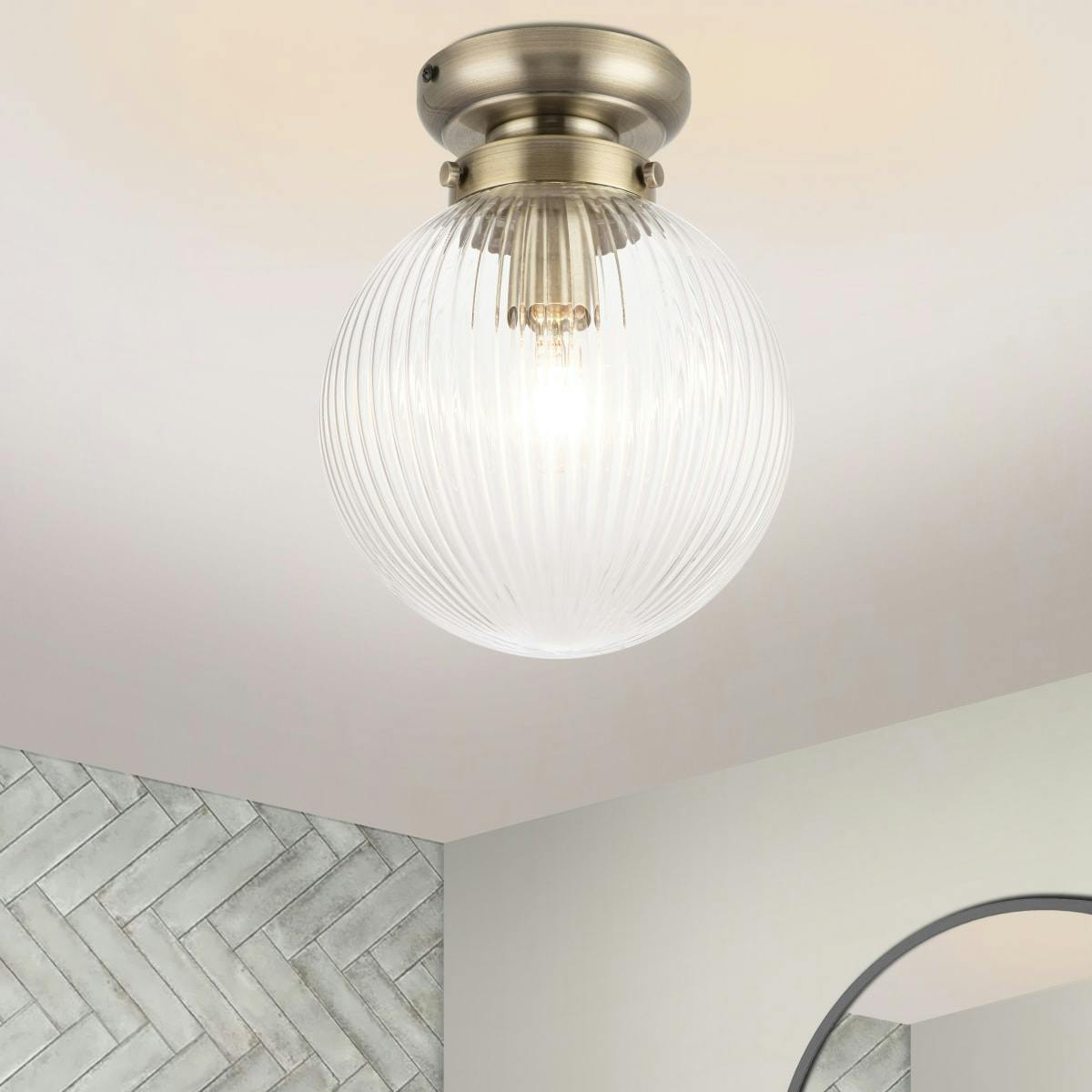 Cosylyte Light Finley Bathroom Ribbed Glass Ceiling - Brushed Brass