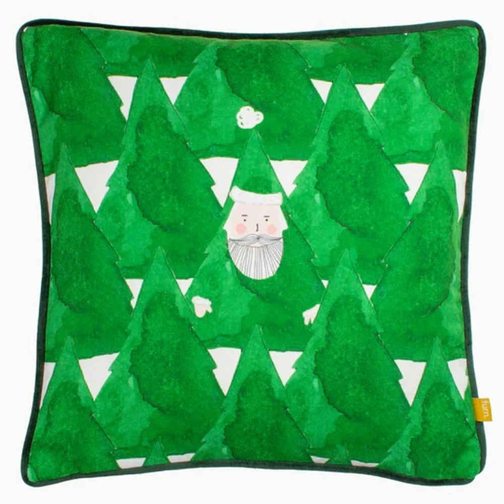Rackhams Green/Gold Hide + Seek Santa Claus Cushion Cover - 43Cm X 43Cm - 100% Polyester