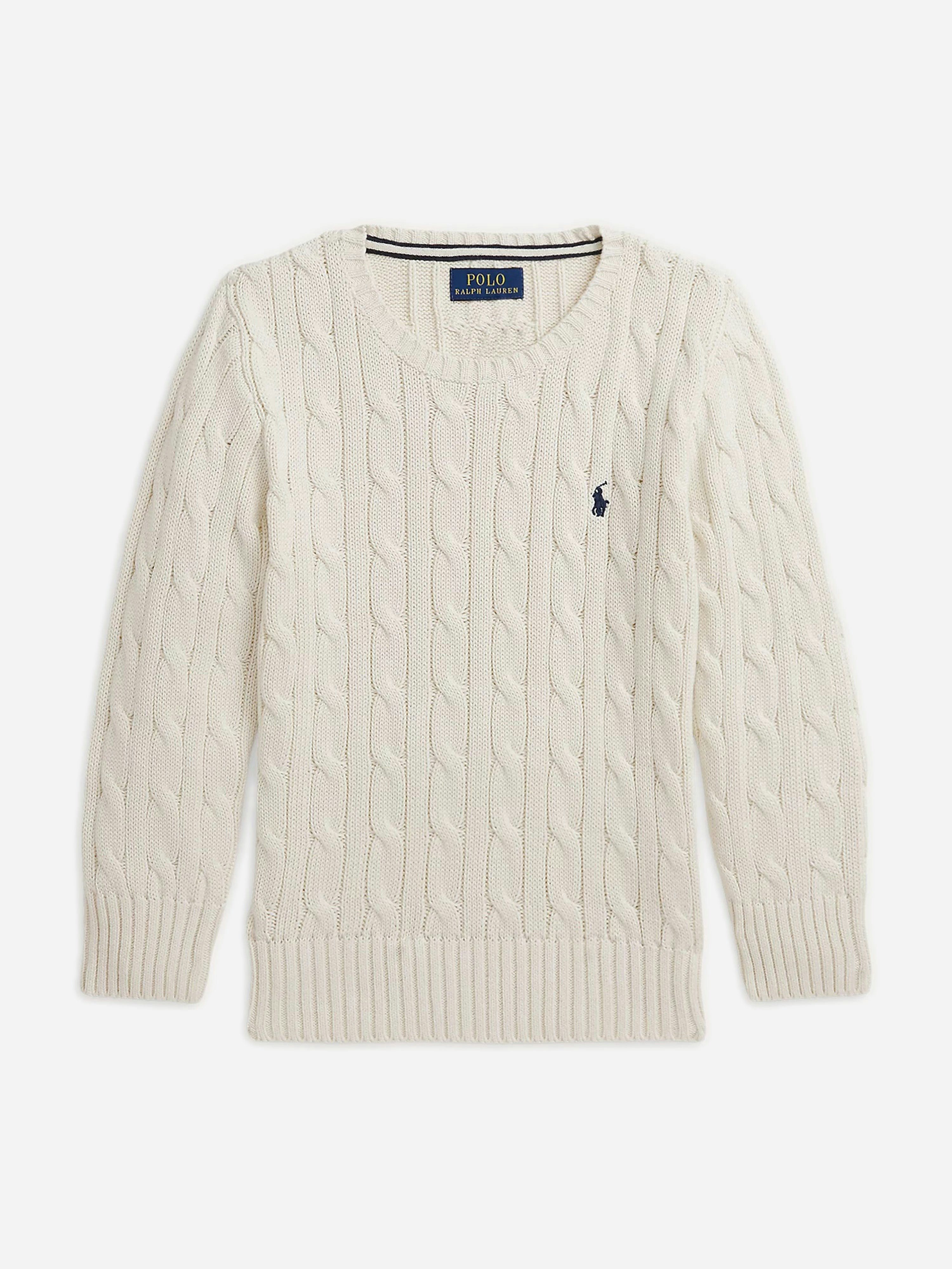 Ralph Lauren Kids Boys Ivory Cable Knit Jumper In - 5 Yrs
