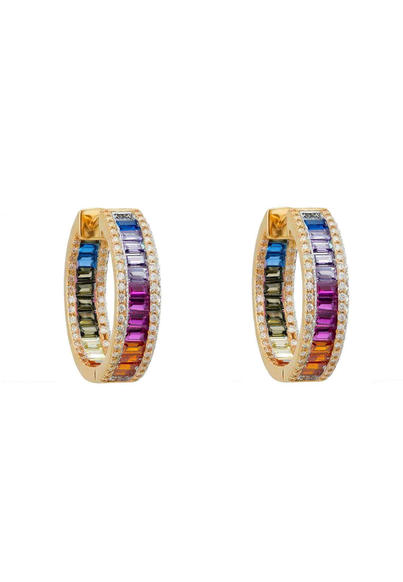 Latelita Gold Judy Rainbow Baguette Hoop Earrings