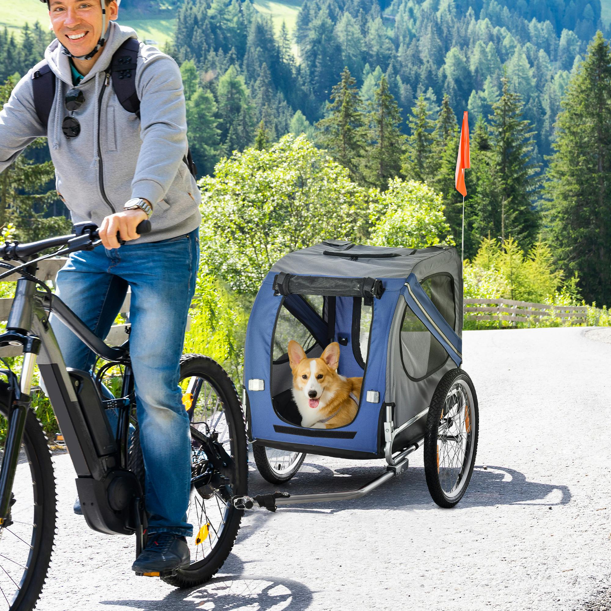 Pawhut Blue Pet Bicycle Trailer Dog Cat Bike Carrier Water Resistant Outdoor