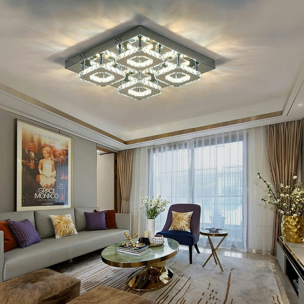 Rackhams Light/White 68 W Square Led Ceiling With Crystal Dimmable Warm - W 42 X L 42 X H 8 Cm - Glow - Non-Dimmable