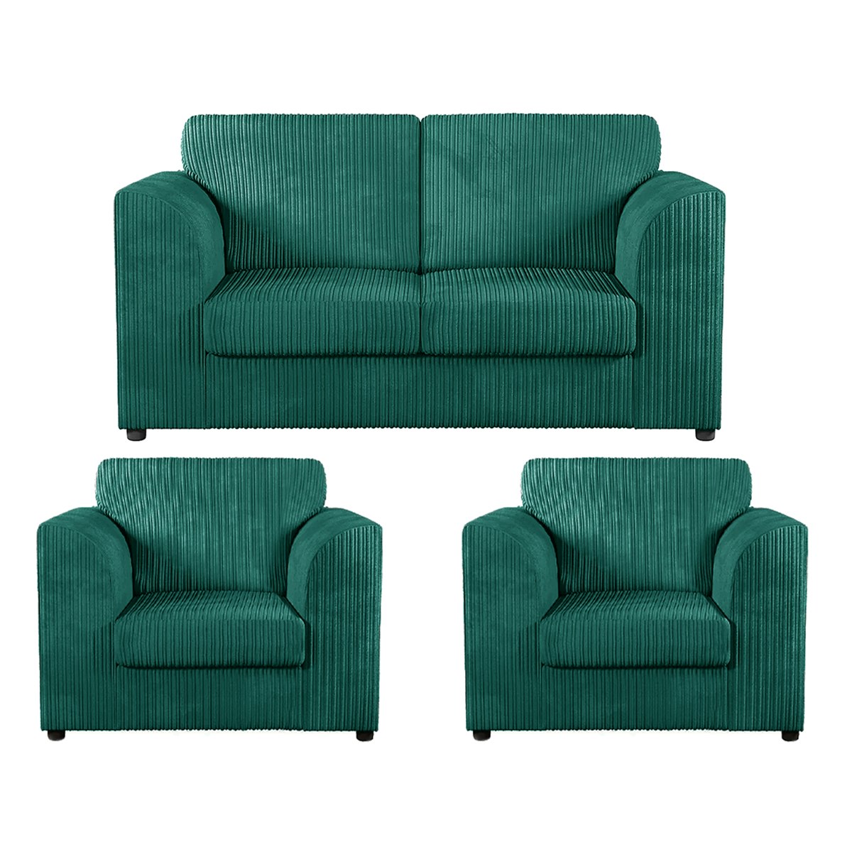 Furnishings For Less Black Luxor Jumbo Cord 2 Seater And 2 X Armchairs - Full Back - Teal