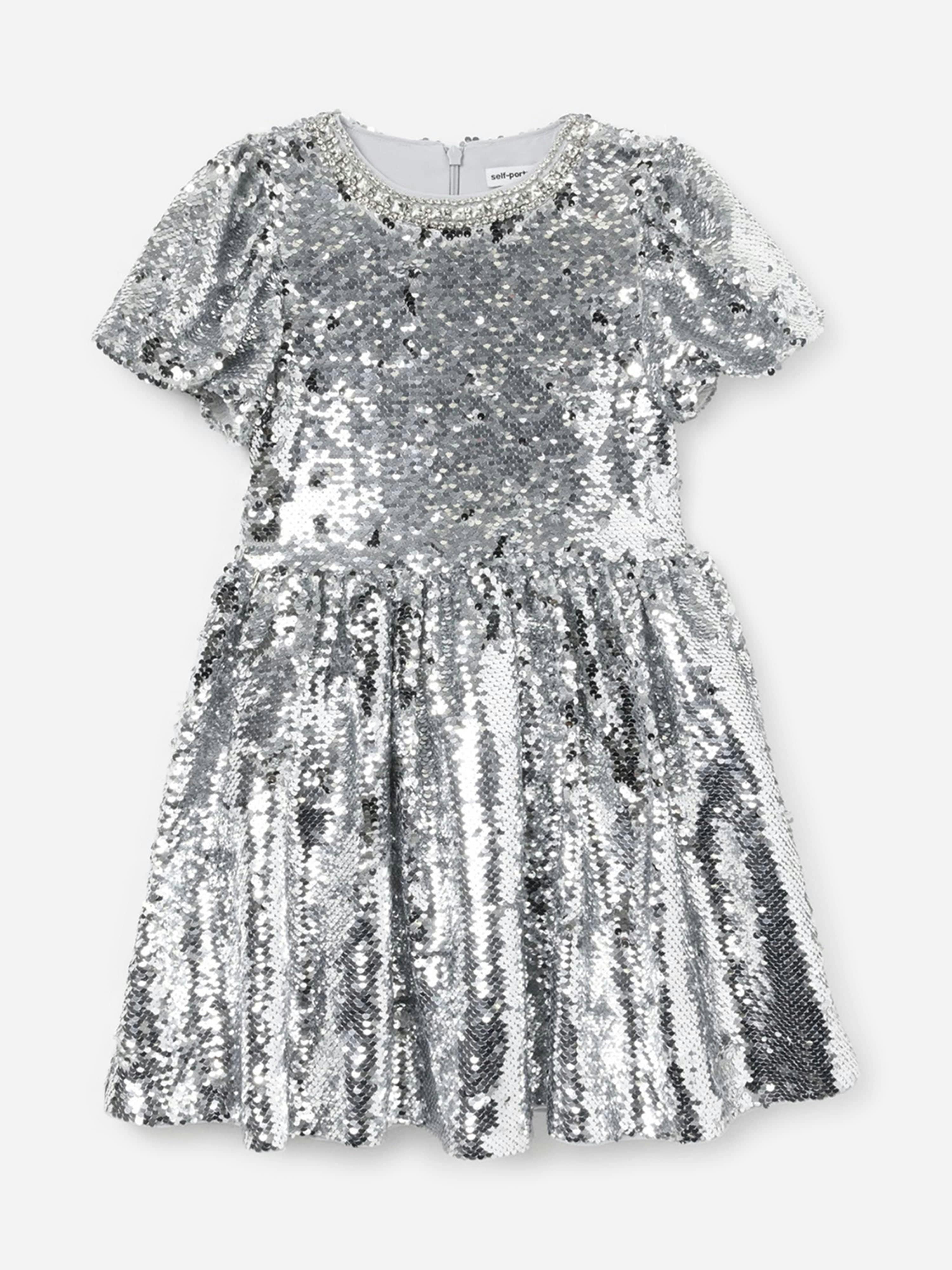 Self Portrait Girls Silver Sequin Dress In - 10 - 12 Yrs