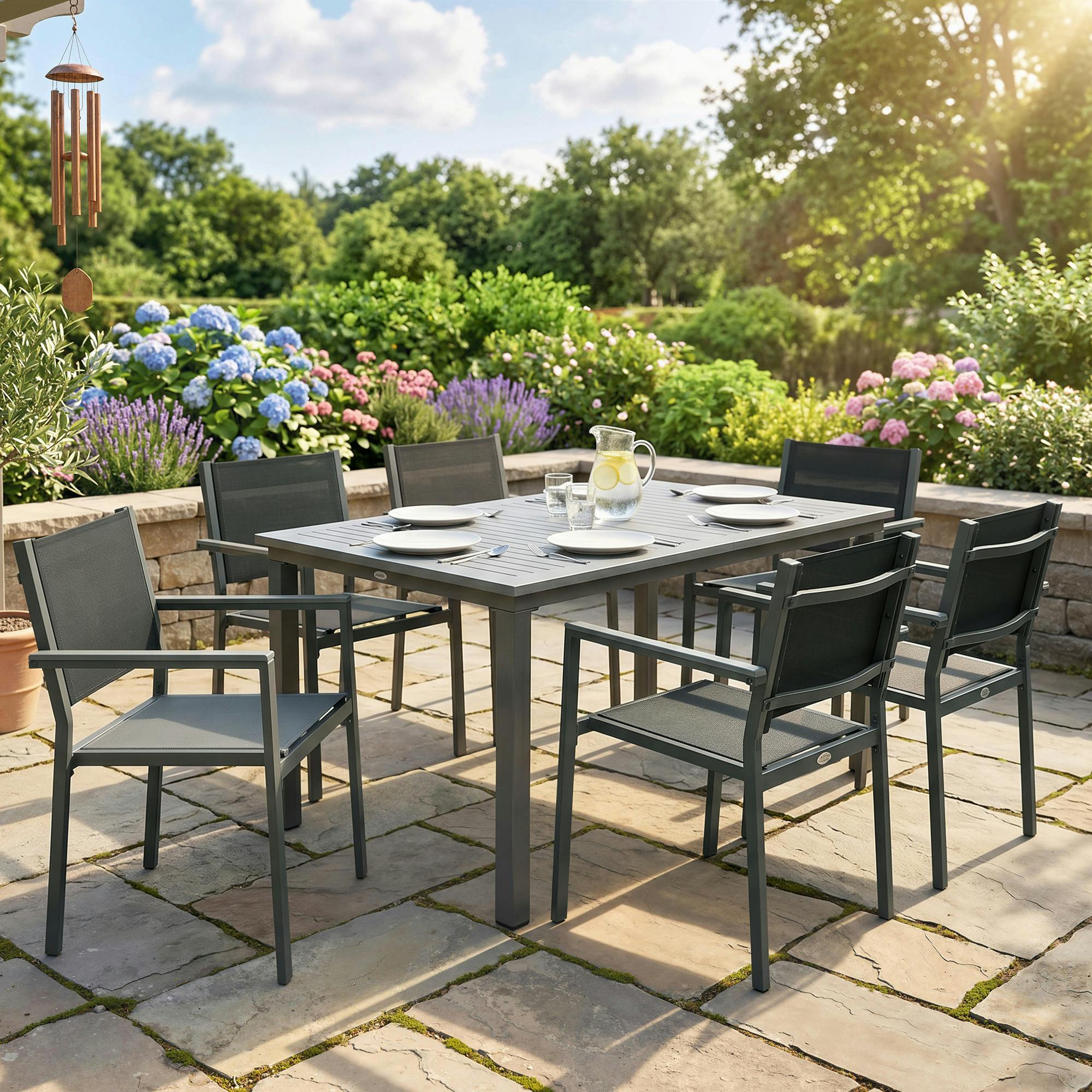 B&Q - Garden Dining Set With Acacia Wood Table TopStackable Chairs - Image 2