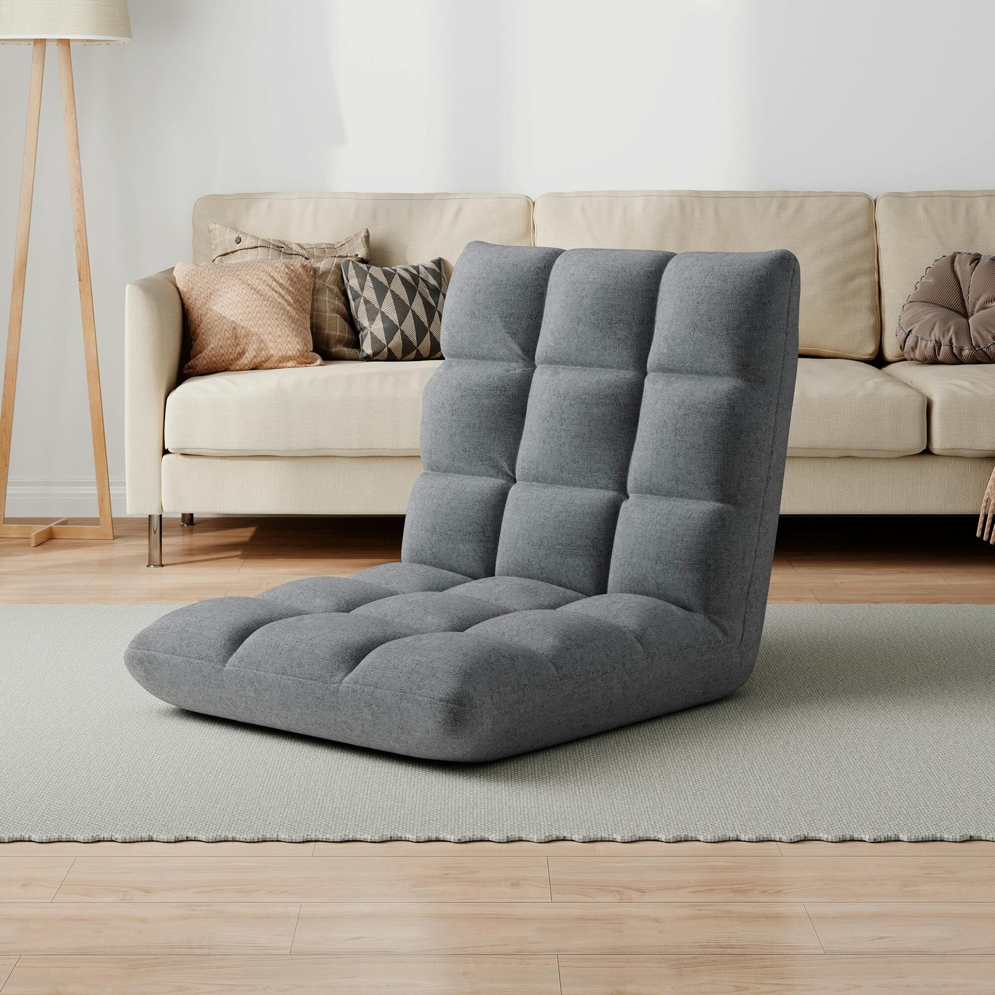 Mcc Direct Folding Floor Chair 14 Position Padded Adjustable Lounge Recliner Chair Grey - Image 2