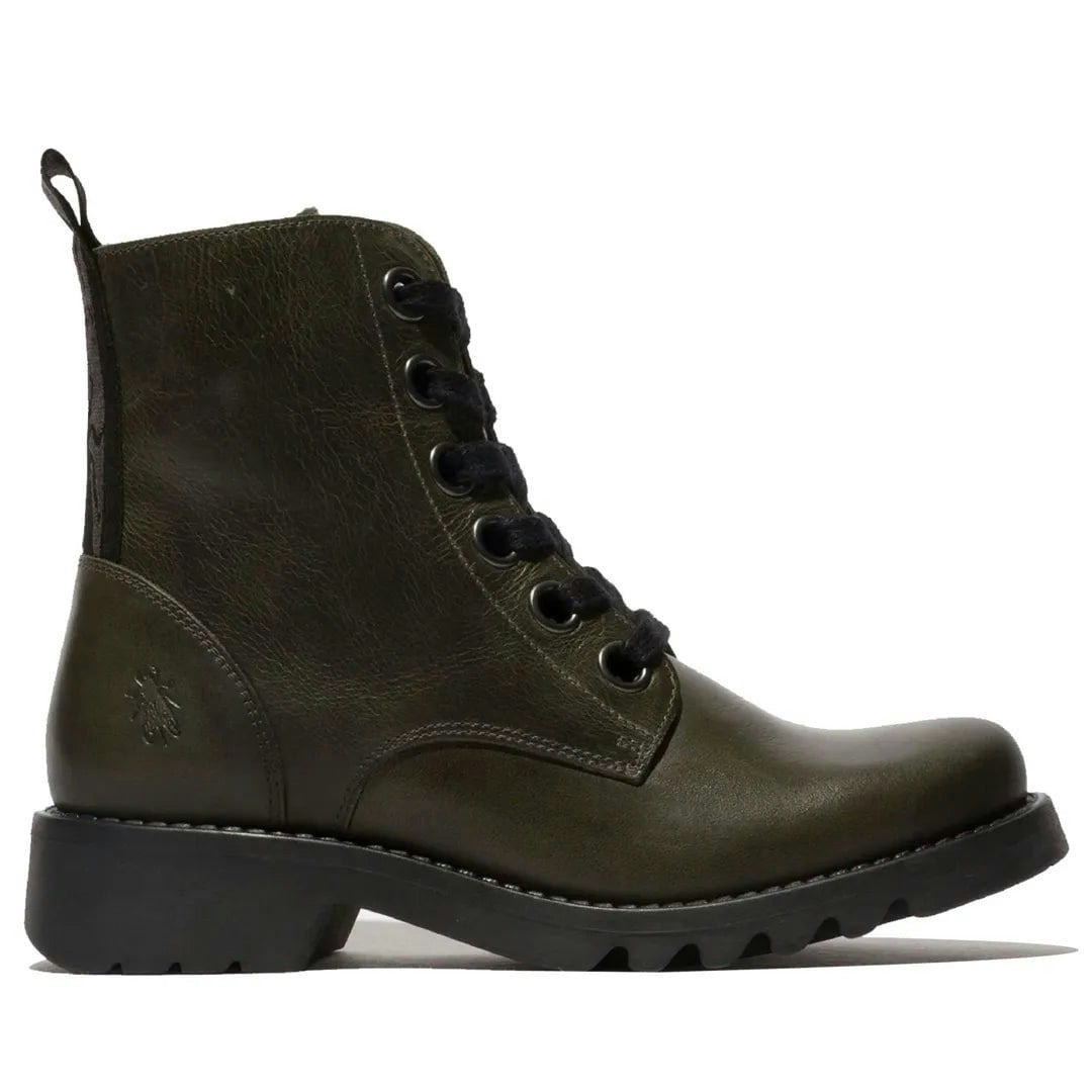 Fly London Women's Green Ragi539fly - Lace Up Rug Leather Ankle Boots - Uk 4
