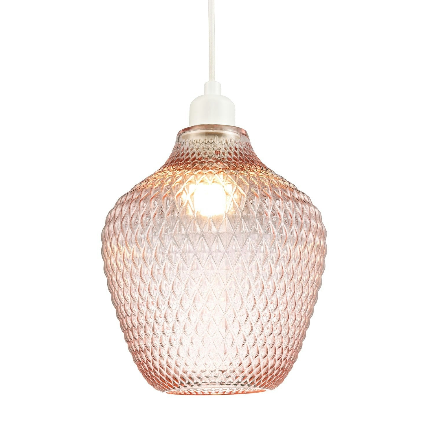Happy Homewares Pink Modern Designer Soft Blush Curvy Diamond Etched Glass Pendant Lamp Shade