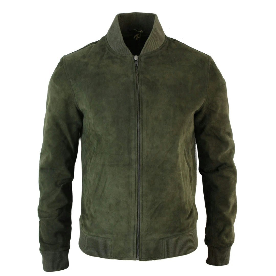 Infinity Leather Men's Black Leather Company Suede Leather Varsity Bomber College Jacket Classic Camel - Olive - 5XL