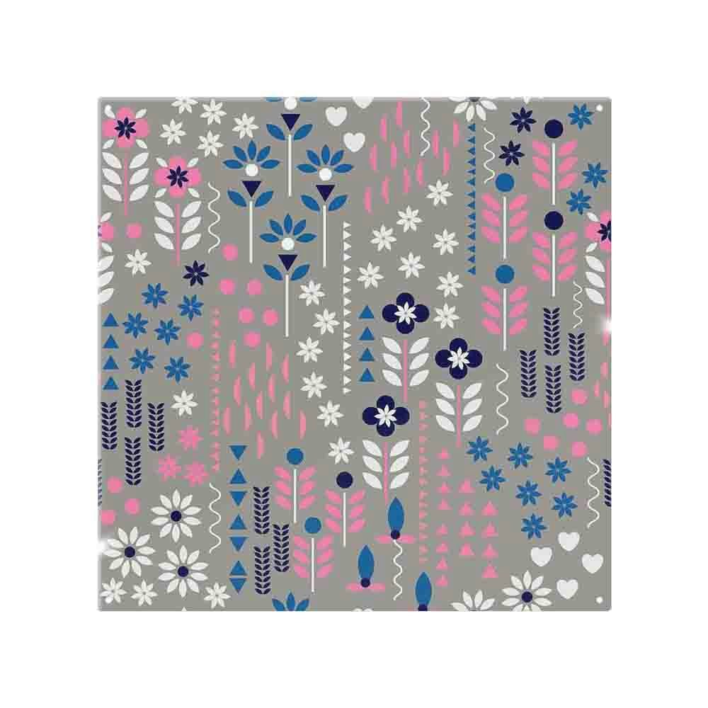 Benjamin Tate Design Pink/Blue/White Selection Of Flowers In & Splash Back - Size 60 X 50Cm