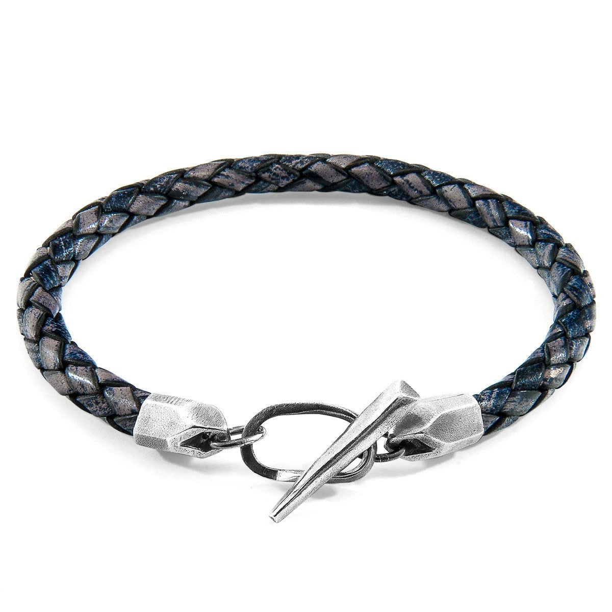 Anchor & Crew Indigo/Blue/Silver Jura And Braided Leather Bracelet - M - 21Cm (Most Popular)
