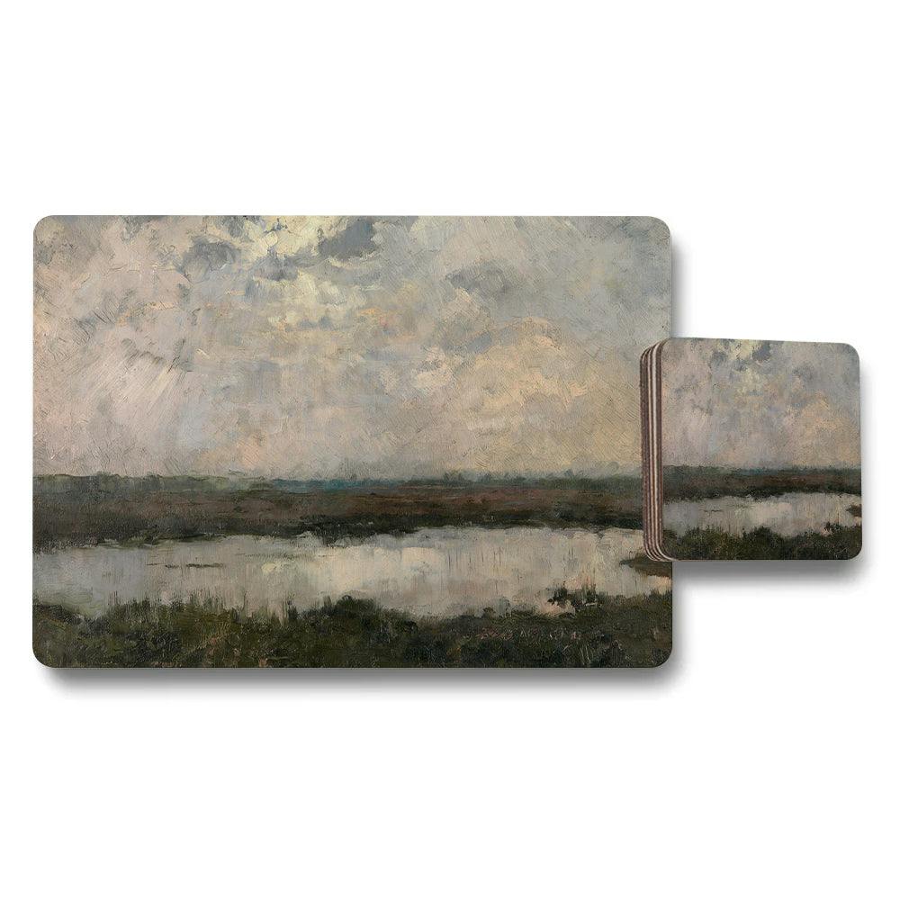Rackhams Landscape Placemats And Coasters Set With Serene Marsh Scene