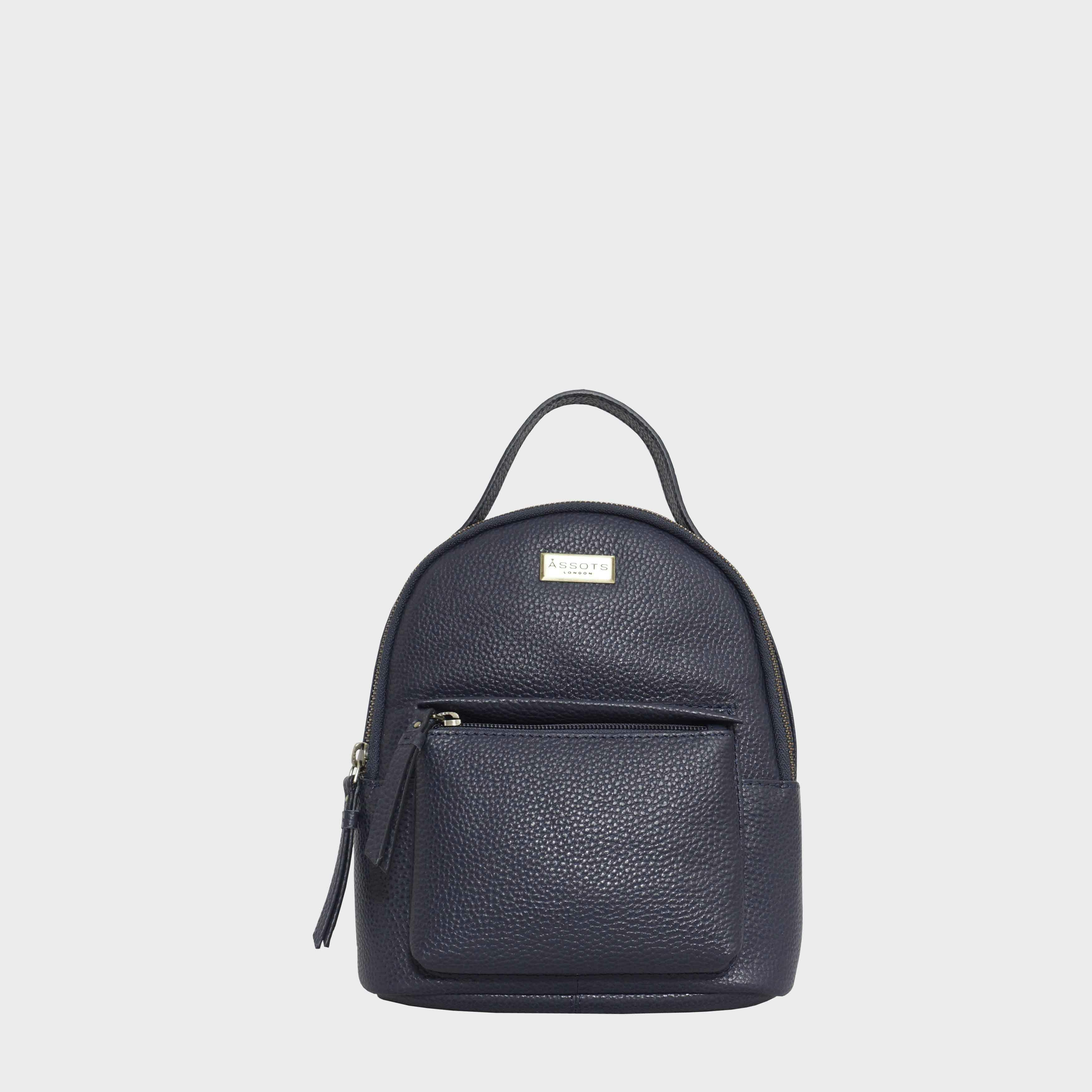 Assots London Grain 'Betty' Navy Zip Top Mini Pebble Leather Backpack