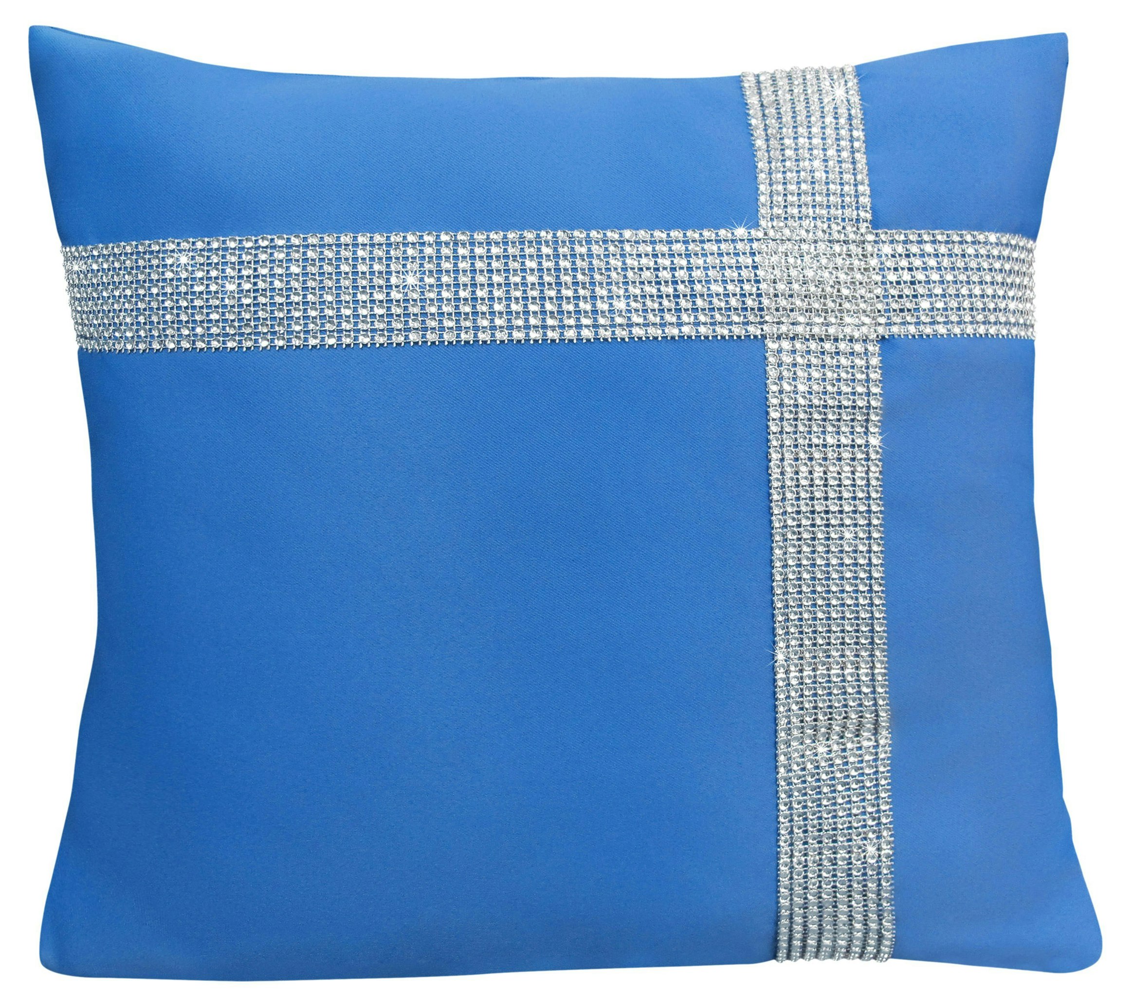 Rackhams Blue Diamonte Detail Soft Touch Matte Fabric Scatter Cushion - 43Cm X 43Cm
