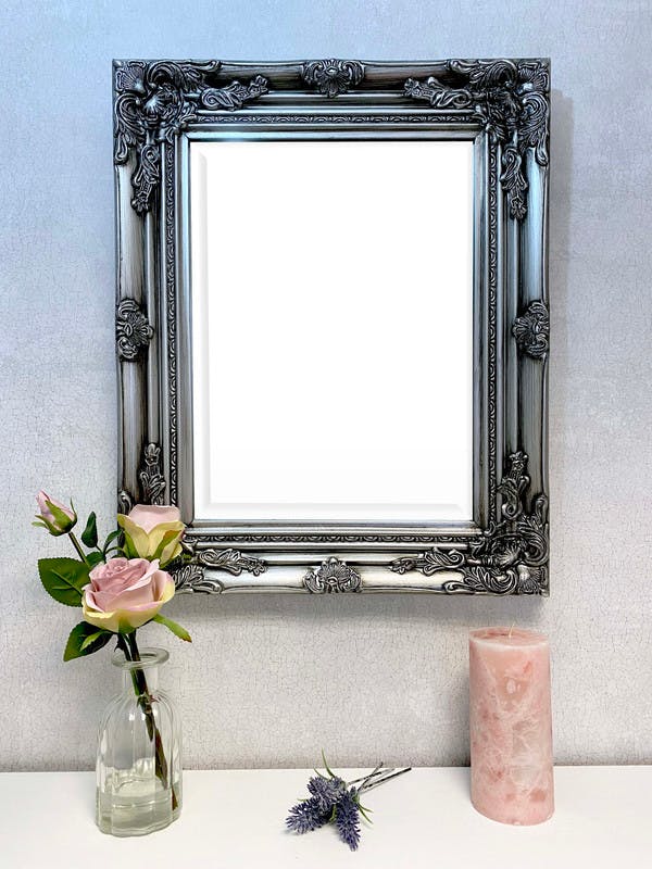 Downton Interiors Silver Antique Wood Frame Wall Mirror With Bevelled Glass 53Cm X 43Cm