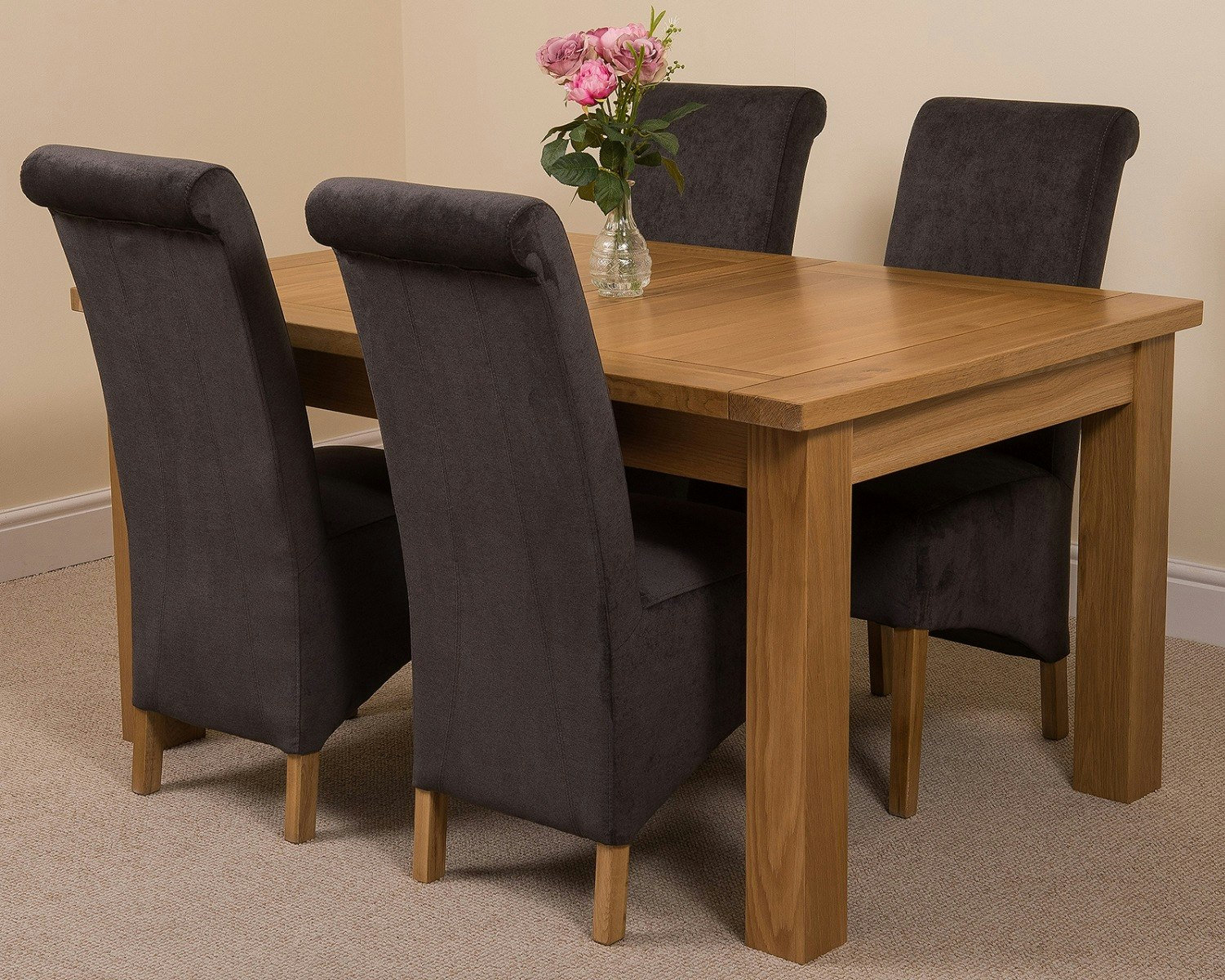 That's Furniture Black Seattle Oak Extending Dining Table With Montana Fabric Chairs - 4 Chairs