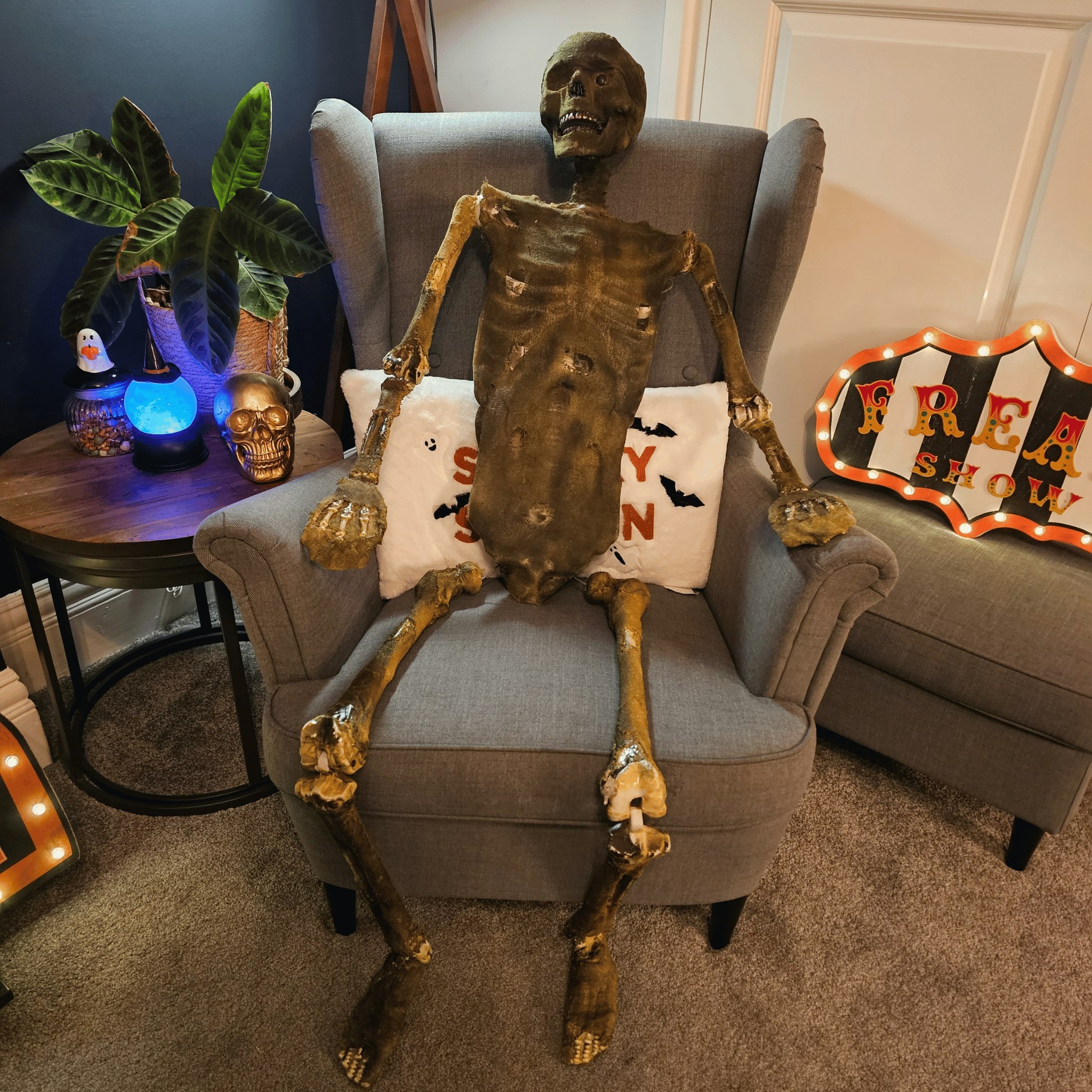 Samuel Alexander (150Cm) Full Body Halloween Mummified Skeleton Decoration With Posable Joints 5Ft