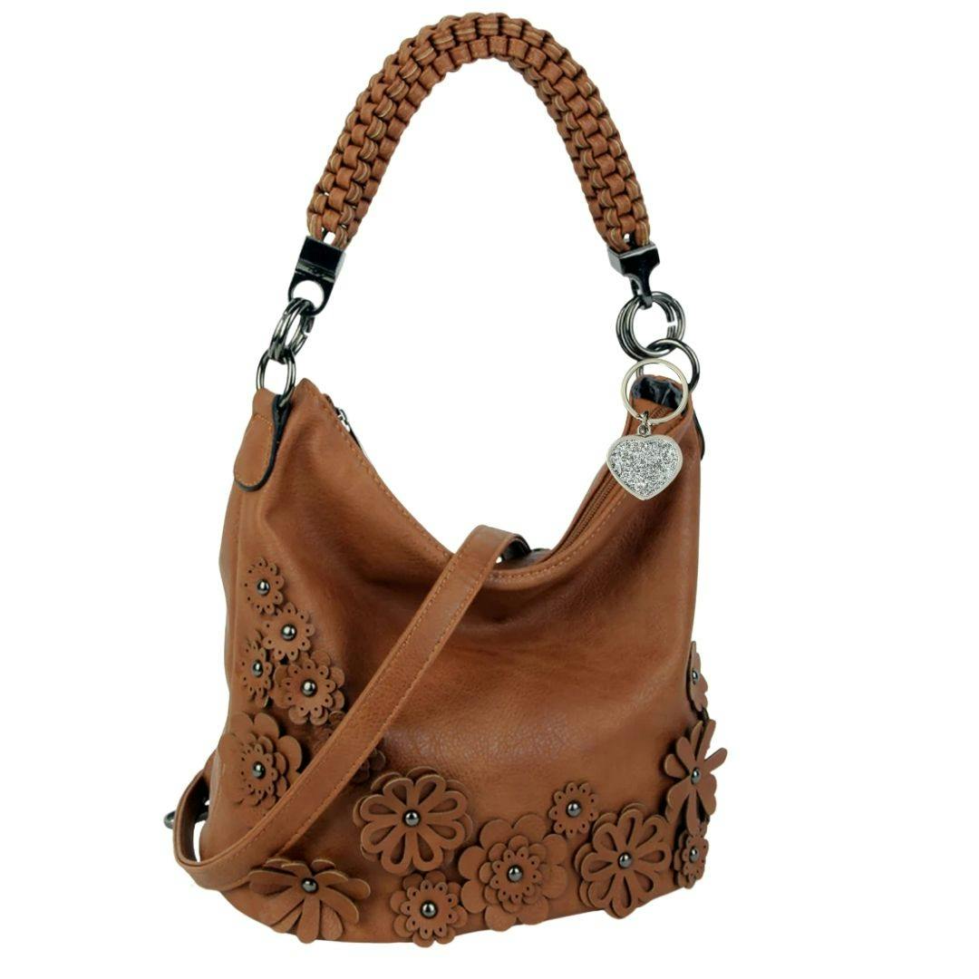 Love Emvy Brown Flower Rope Slouch Shoulder / Top Handle Bag – Diamante Charm
