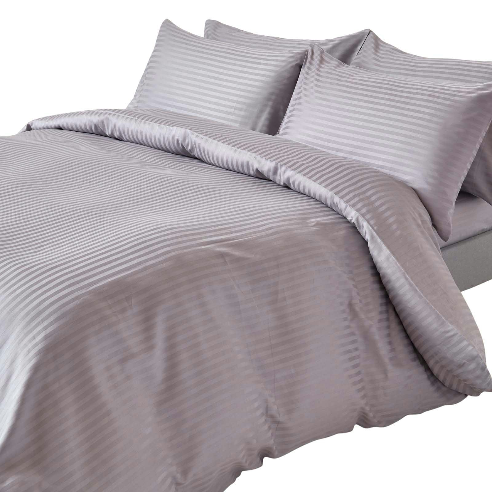 Rackhams Grey Silky 330 Tc Egyptian Cotton Satin Stripe Duvet Cover Set - King