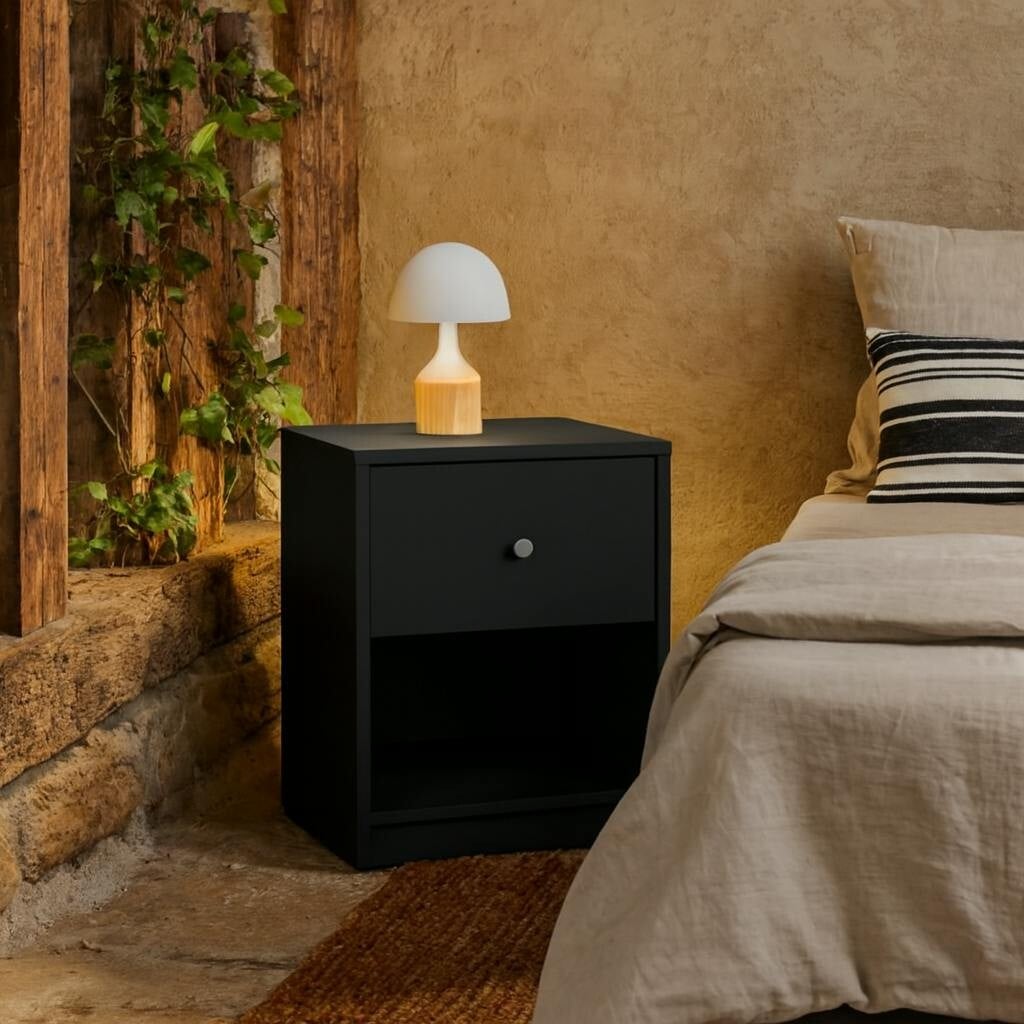 Wyld Haus Black Tainan Bedside Table 1 Drawer 1 Shelf