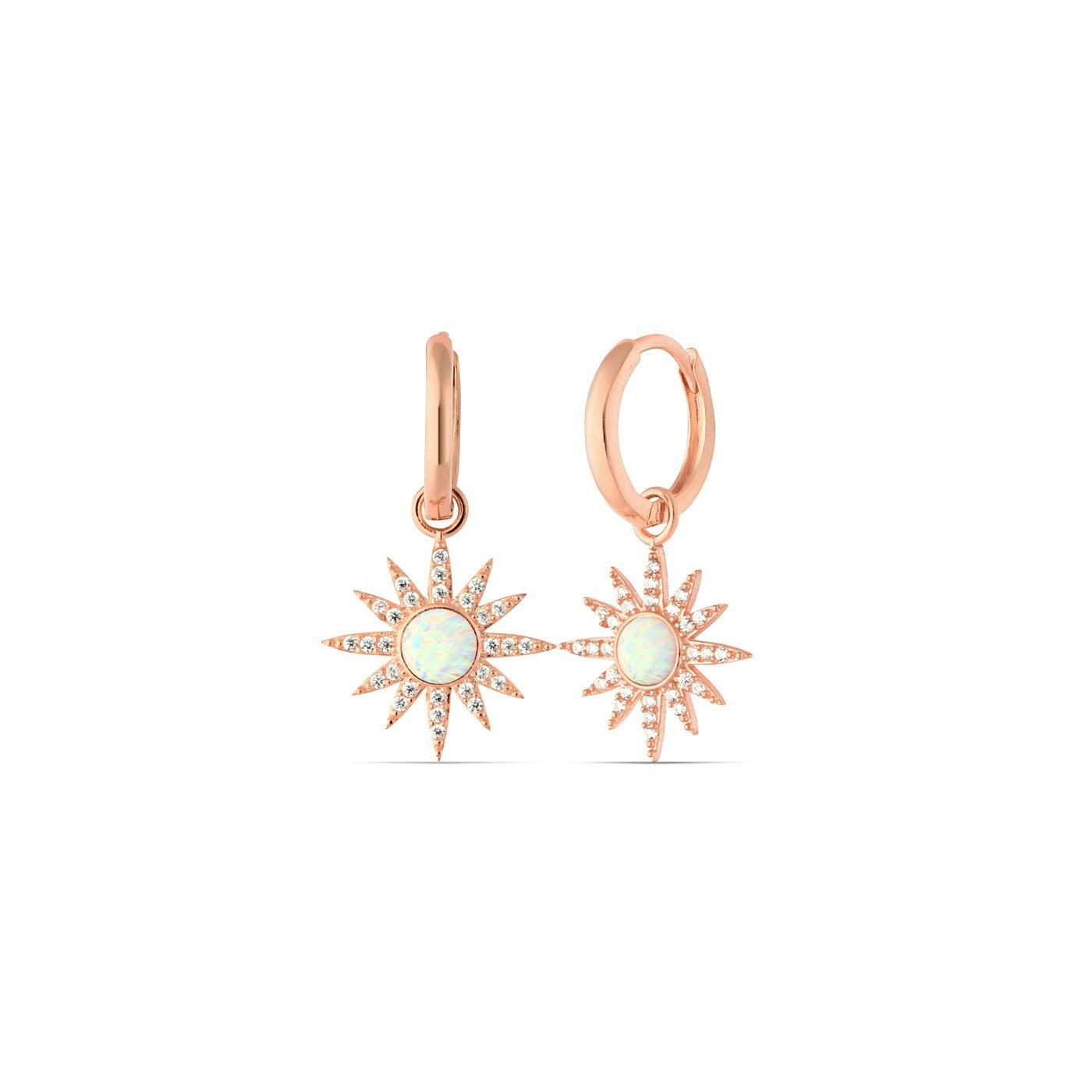 Spero London White/Silver/Gold Opal Sun Drop Hoop Earrings Sterling - Rose - Rose