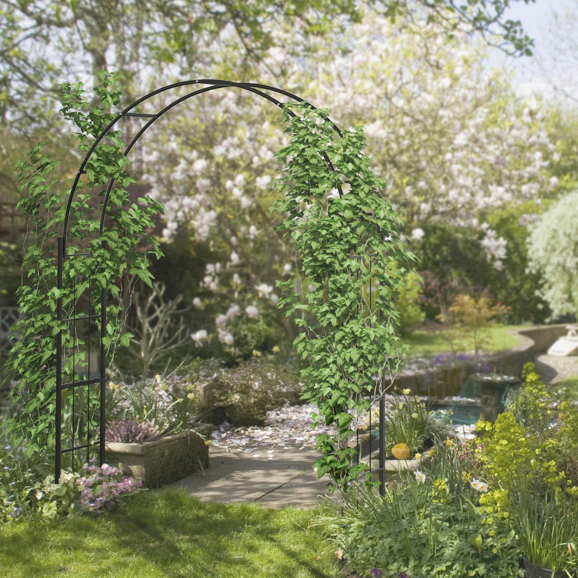 Outsunny Black 223Cm Garden Arch Trellis, Outdoor Wedding Arbor For Roses, Vines - Metal - 157 X 40 X 223 Cm