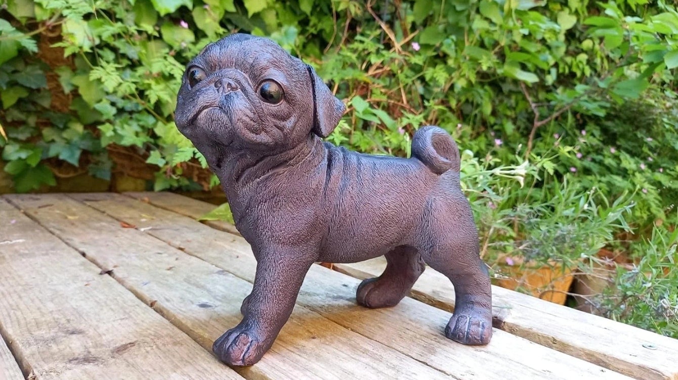 Inspirational Gifting Bronze Pug Dog Garden Sculpture Ornament Decor - Polystone Resin - 1