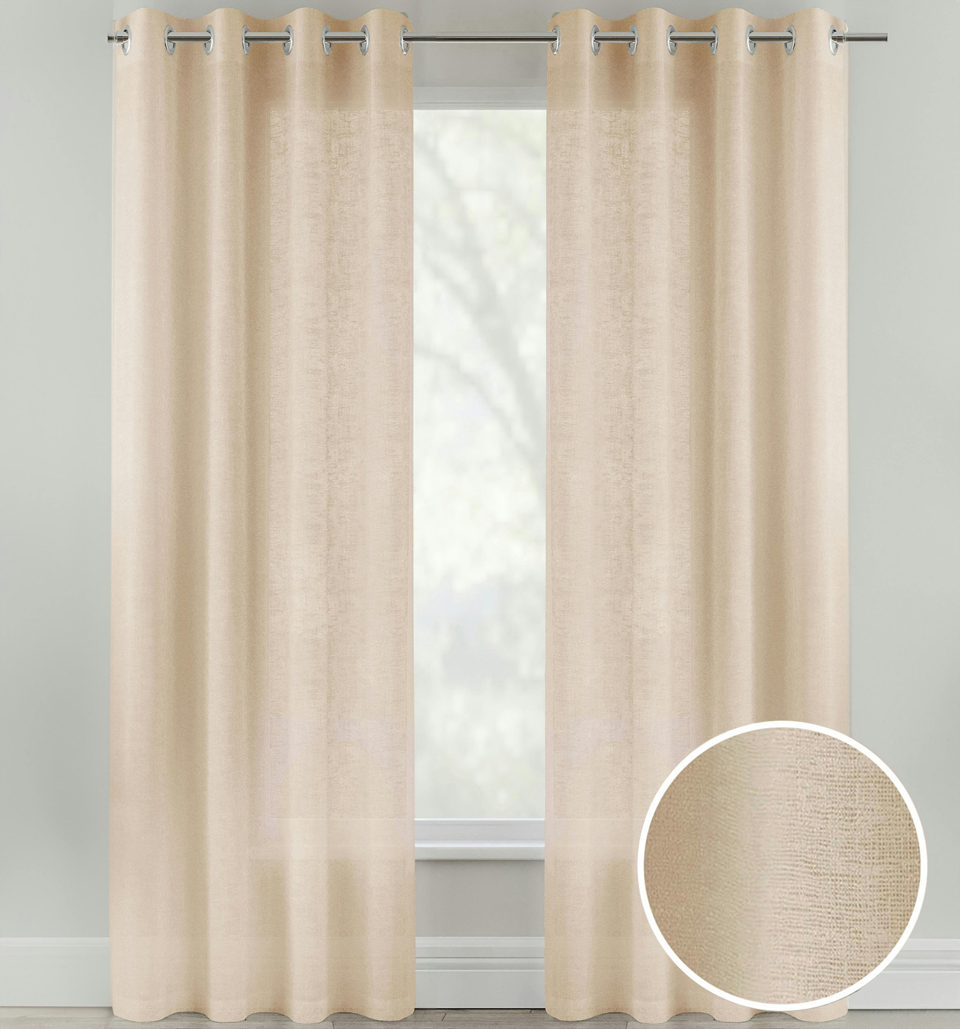 Rackhams Light Crete Linen Look Sheer Voile Panel Pair With Eyelet Header - Ideal For Living Rooms & Bedrooms - Natural - 57" (145Cm) Width X 72" (183Cm) Drop