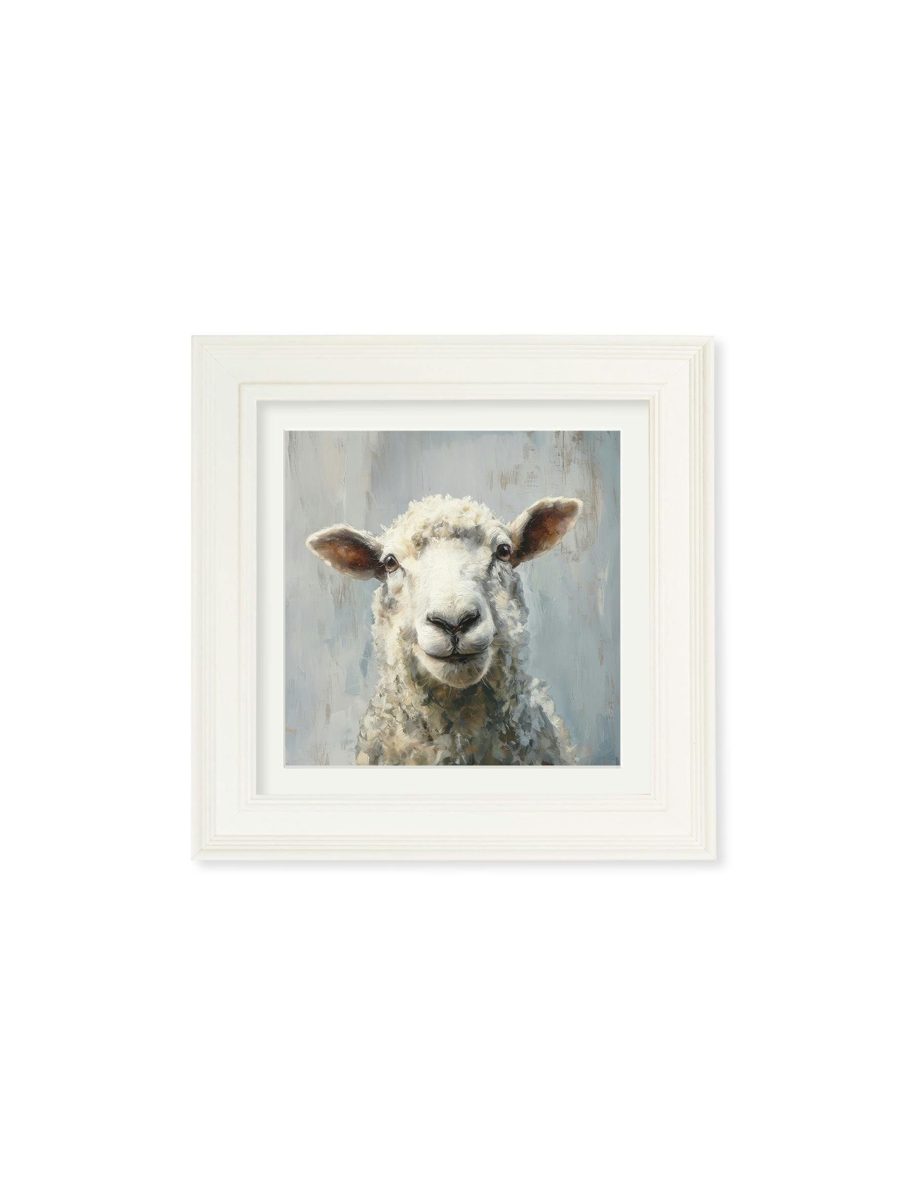 Exceptional Art Cream The Jolly Sheep - Hurstwood Square Frame - The Jolly Sheep - 44 X 44 Cm