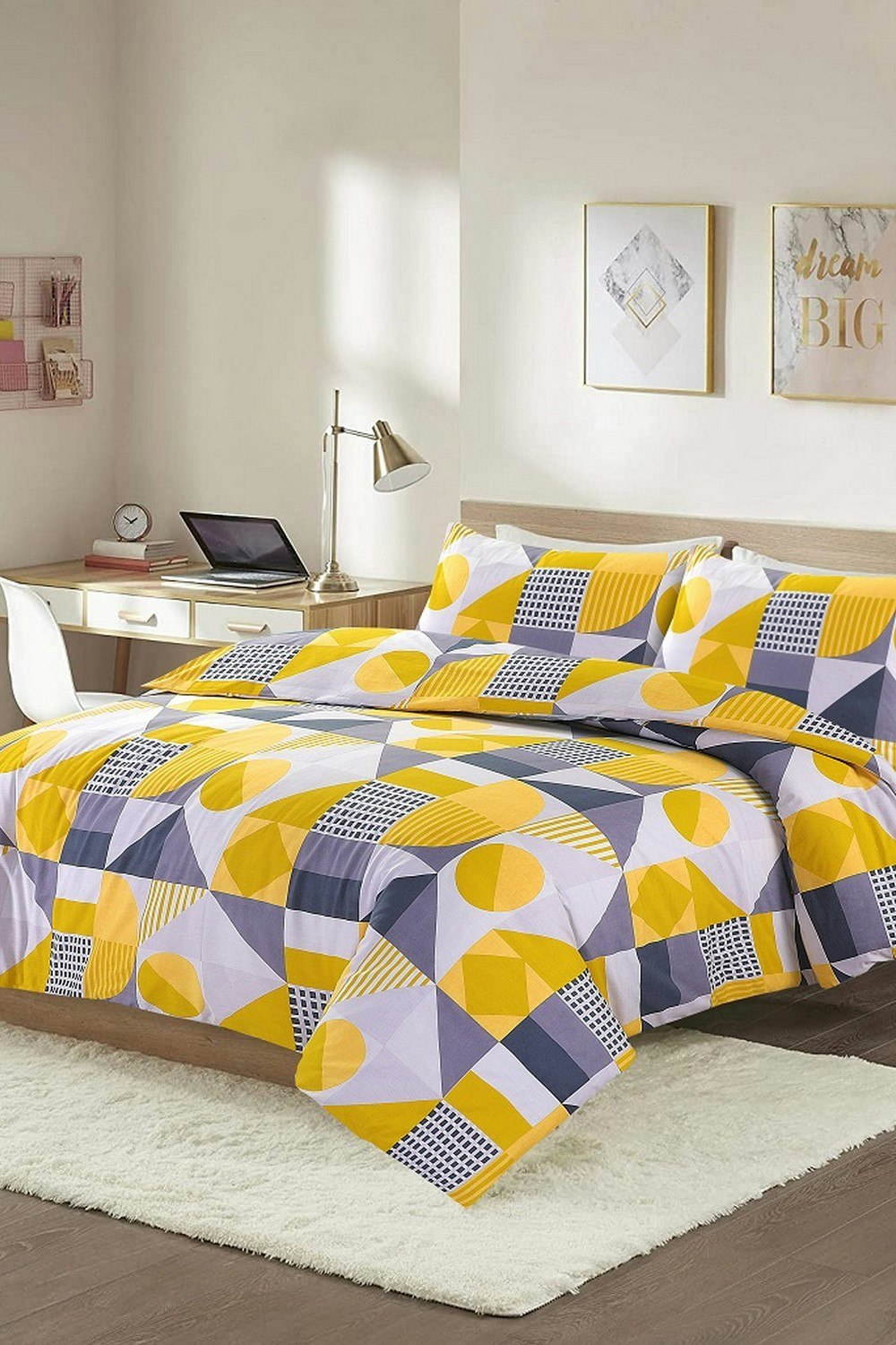 Homespace Direct Yellow Geometric Shapes Duvet Cover Set - King