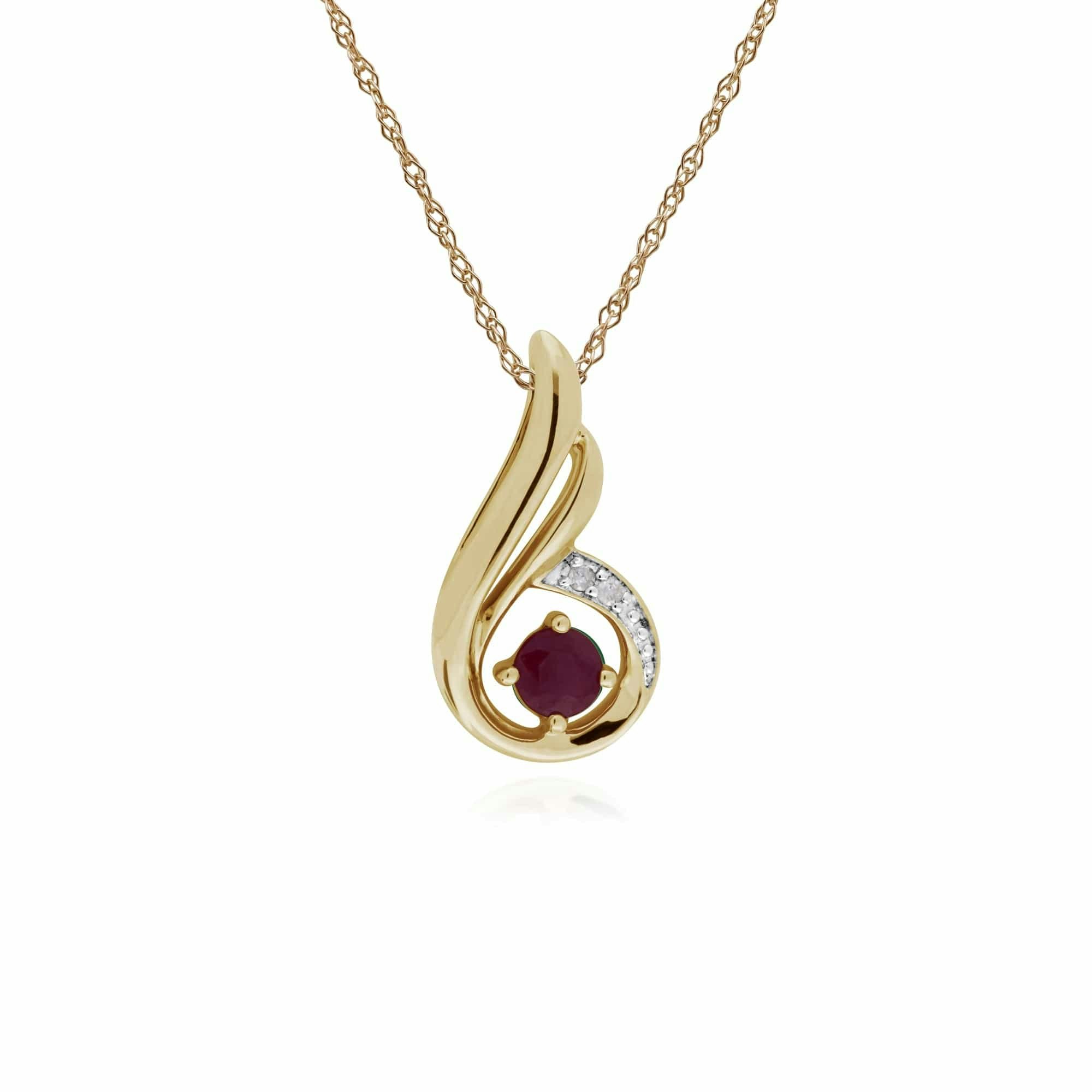 Gemondo Women's Yellow/Gold Classic Round Ruby & Diamond Spiral Drop Pendant In 9Ct - 9Ct Ruby & Diamond Spiral Pendant With 45Cm Chain