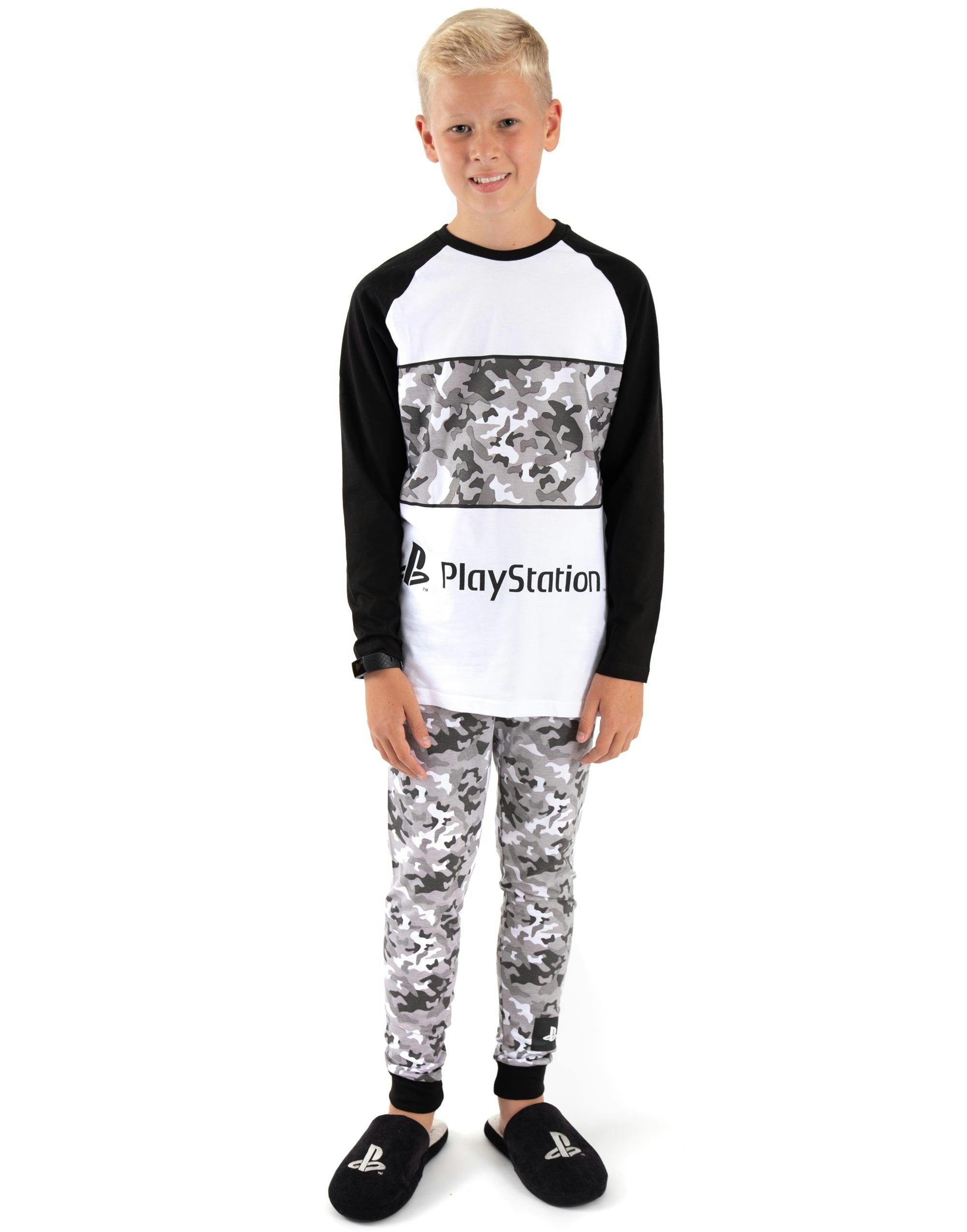Vanilla Underground Boys Grey Playstation Camo Logo Print Short Sleeve Long Leg Pyjama Set [Dis] - 9-10 Years