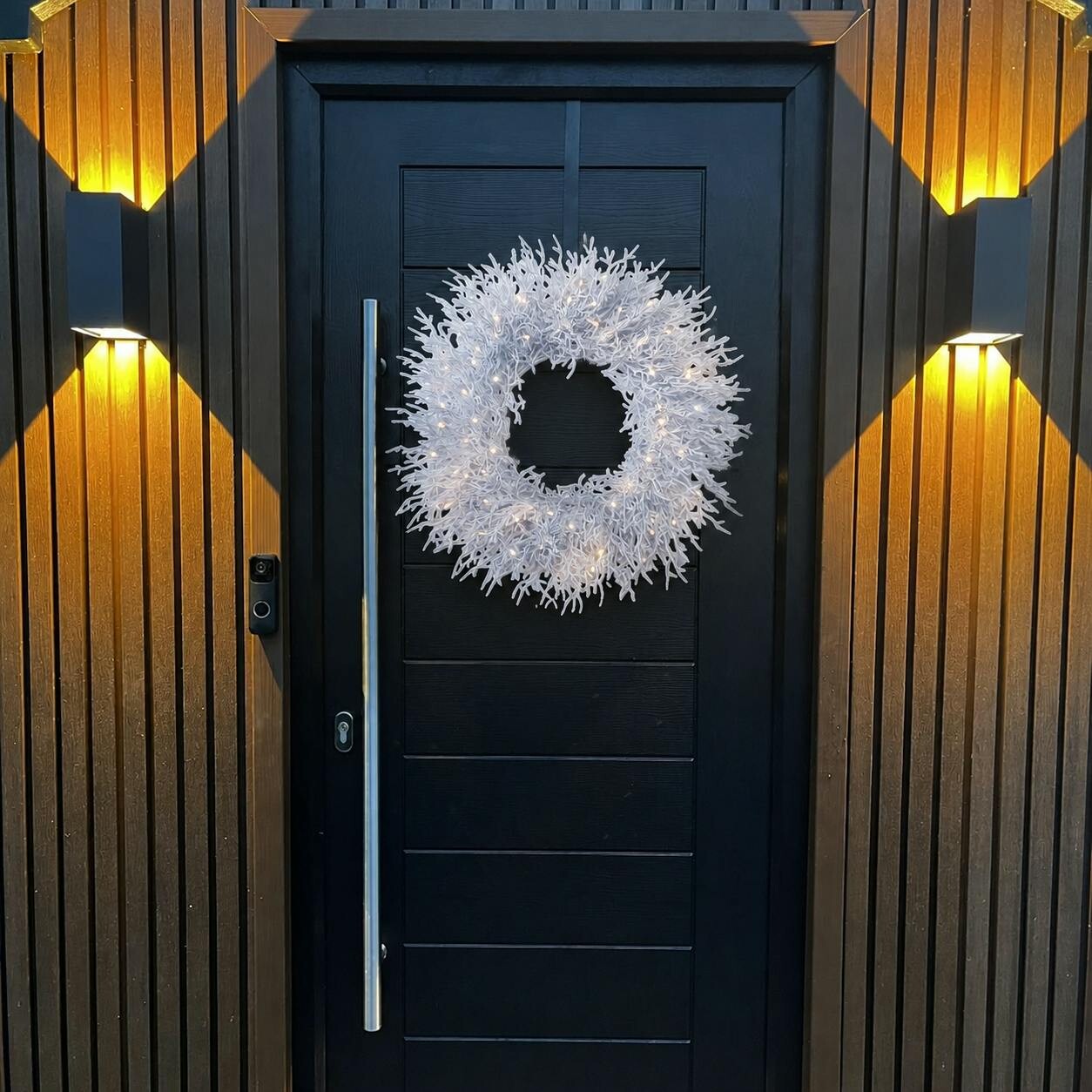 Rackhams White Arctic Snowdrift Christmas Wreath – With Warm Led Lights