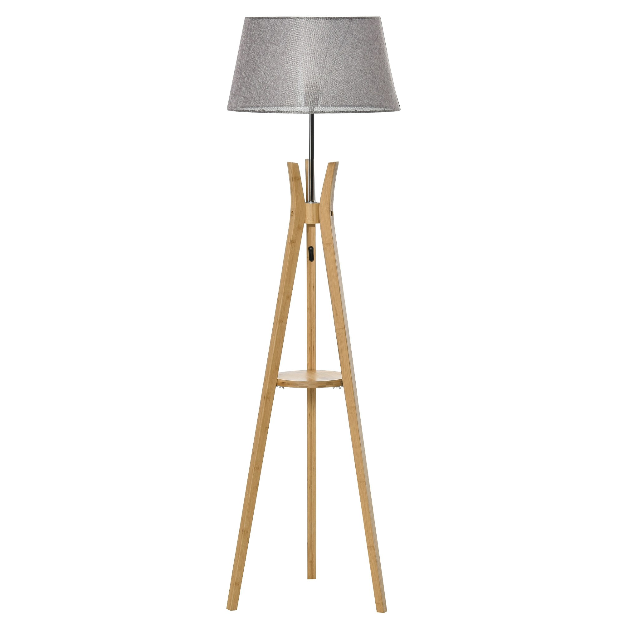 Homcom Light/Grey Tripod Floor Lamp E27 Base With Fabric Shade,