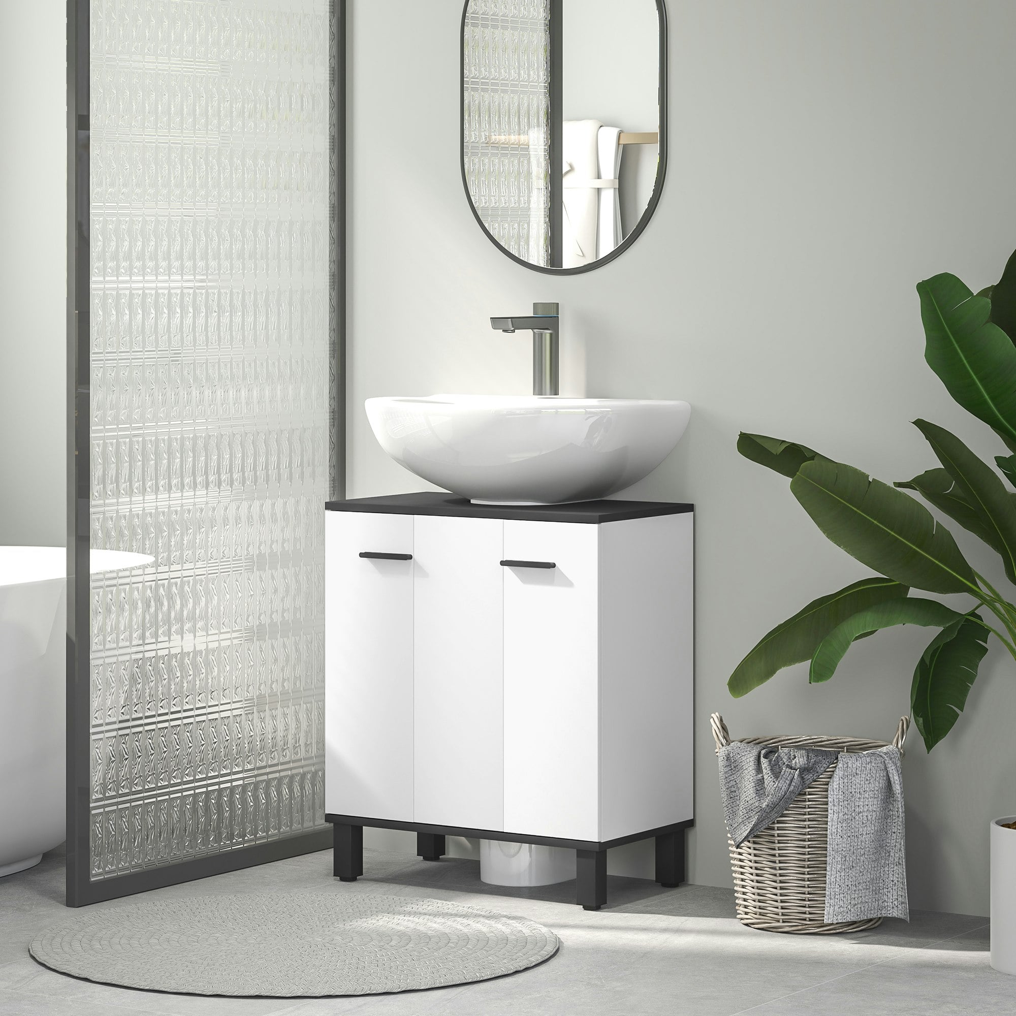 Rackhams White Bathroom Under Sink Cabinet With Adjustable Shelf High Gloss - High Gloss