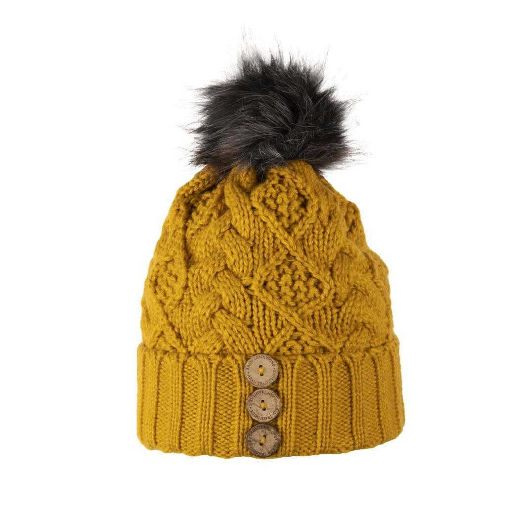 Aran Traditions Amber Aran Diamond Cable Button Hat