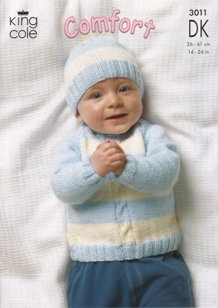 King Cole Comfort Knitting Pattern 3011, Headwear, Gloves, Cardigans, Sweaters For Baby, 14 - 24 Inches - Intermediate