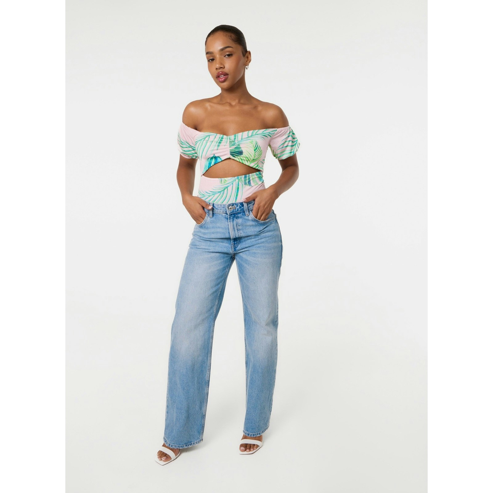 Pink Vanilla Tropical Bardot Cut-Out Bodysuit - Uk 14