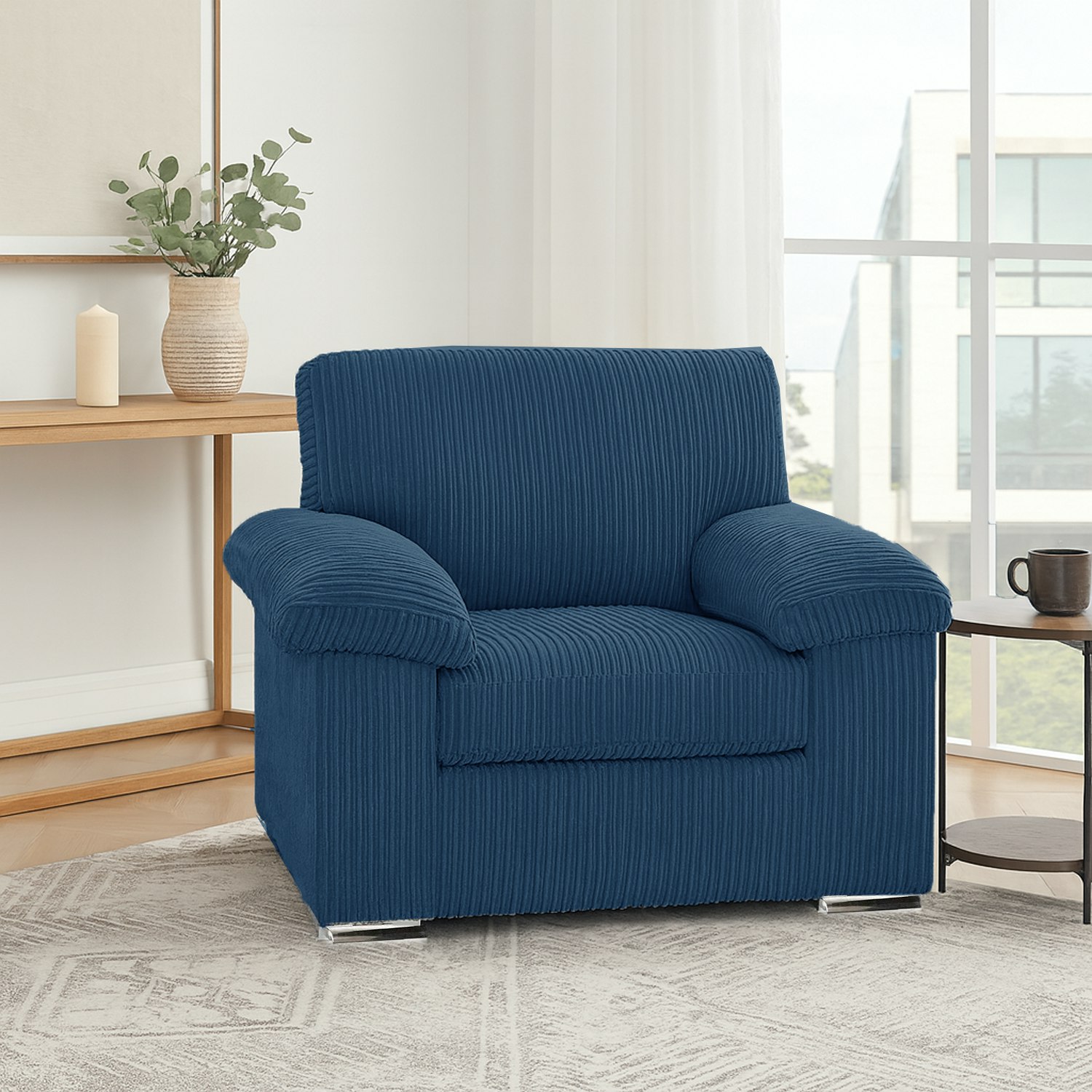 Furnishings For Less Blue Delta Full Jumbo Cord Single Seater Armchair - Marine