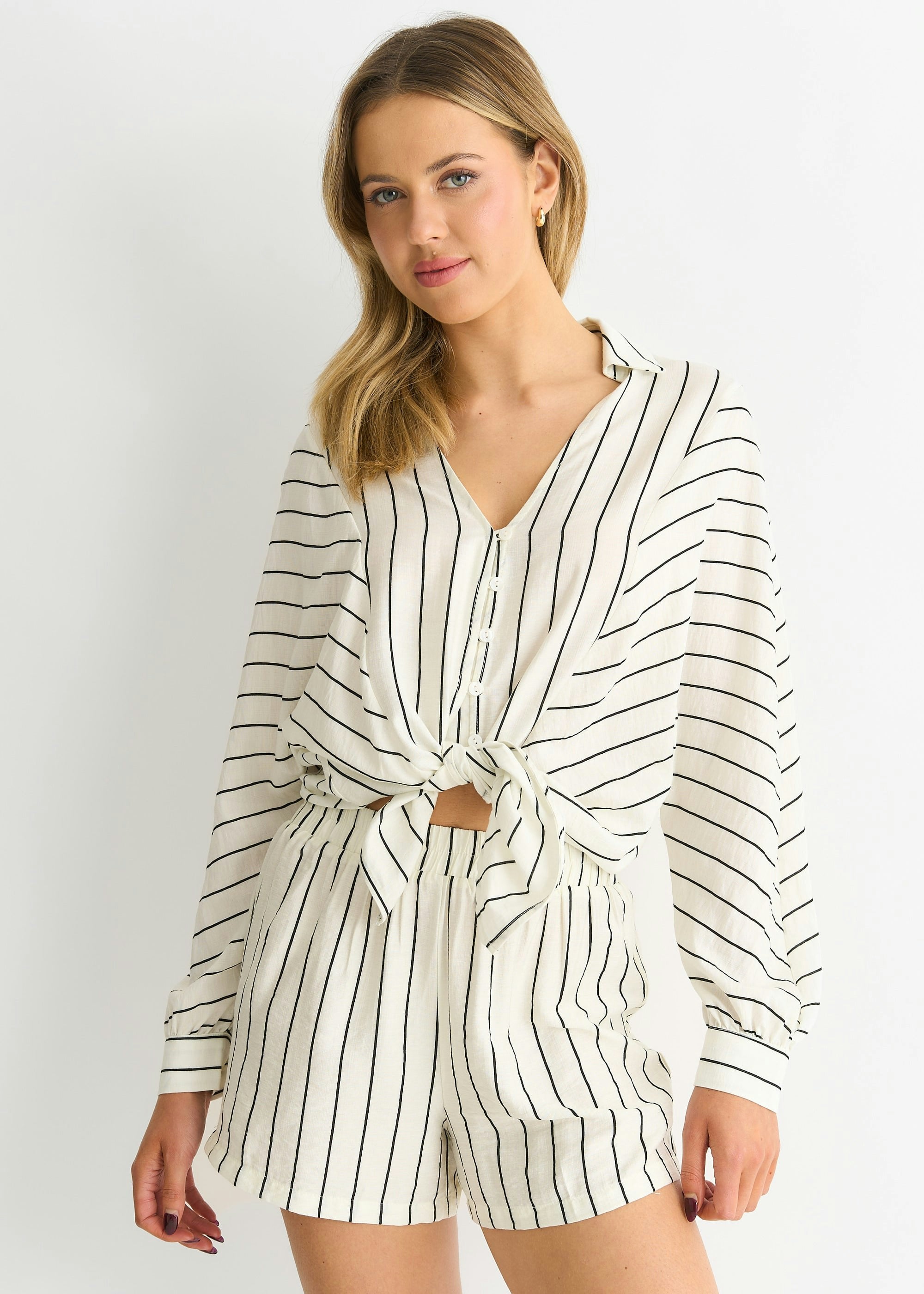 Gini London Cream Long Sleeve Batwing Stripe Shirt - Uk 14 / Us 10 / Eu 42