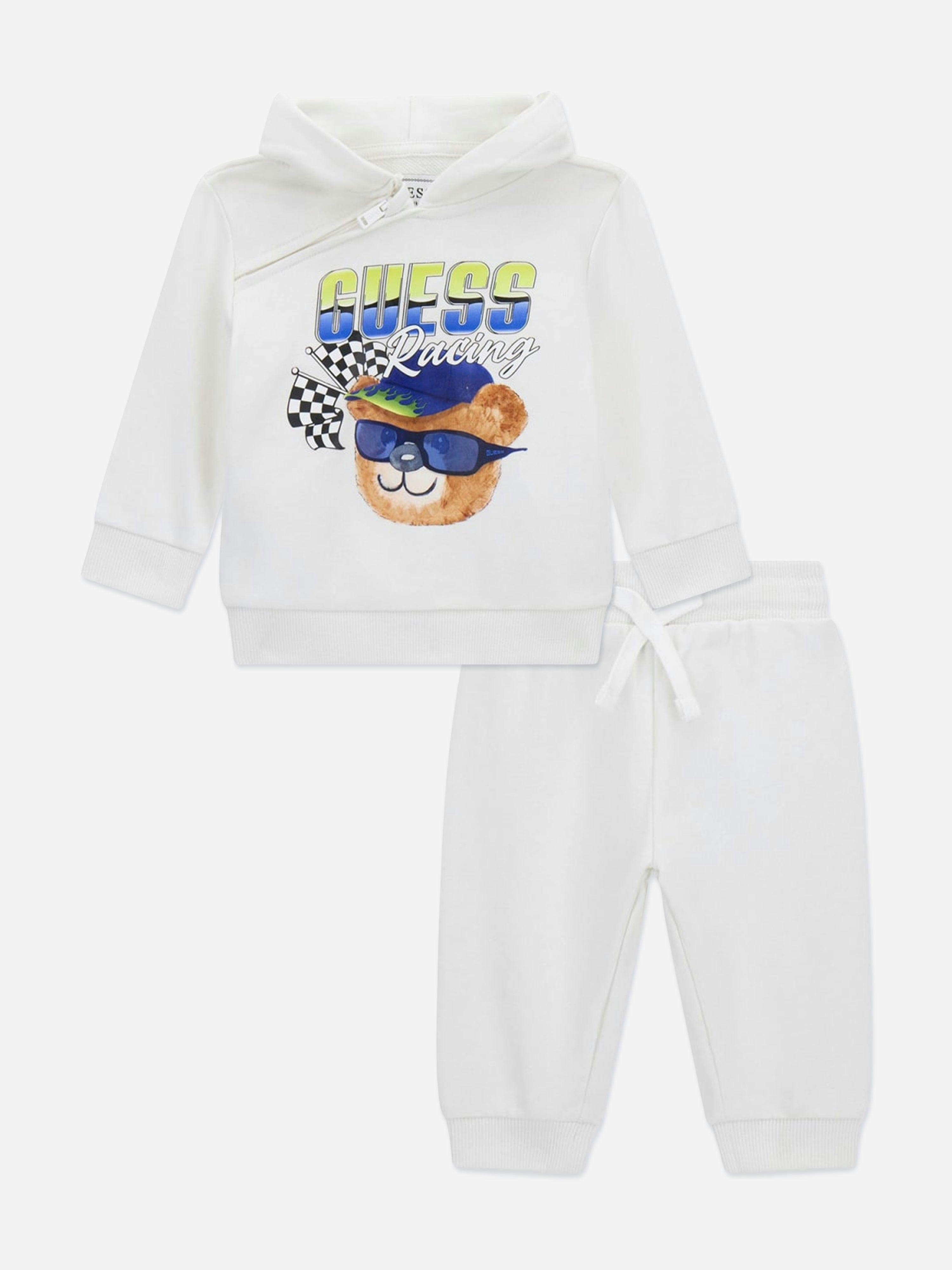 Guess Men's White Baby Boys Racing Bear Tracksuit In - 12 Mths