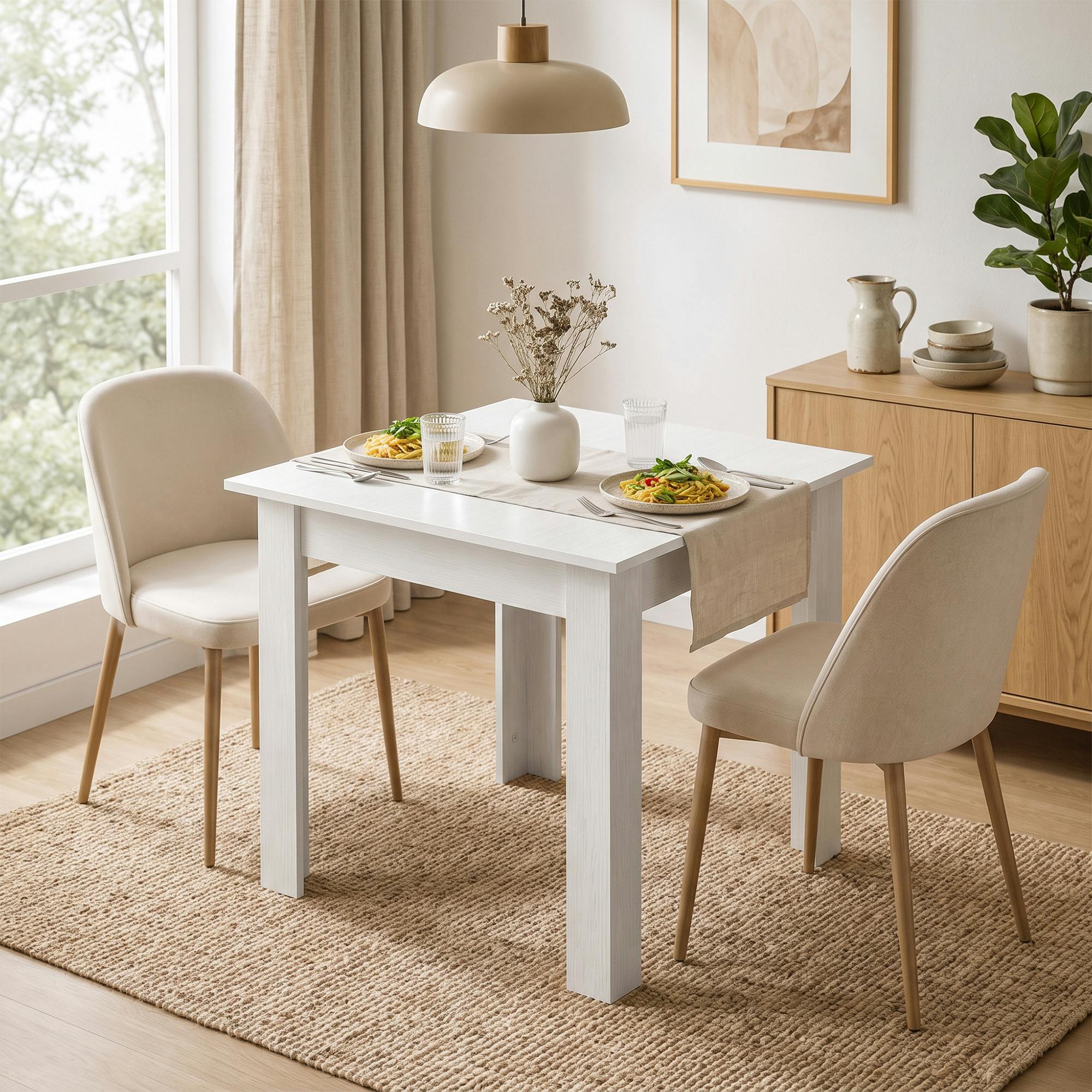 Rackhams White Square Dining Table, Kitchen Table With Wood Effect