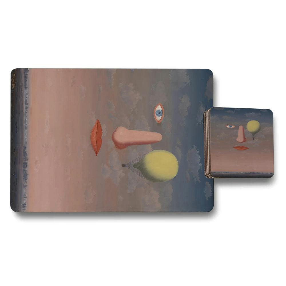 Rackhams Peach/Blue Designer Artwork Placemat And Coaster Set Elite Wood Base