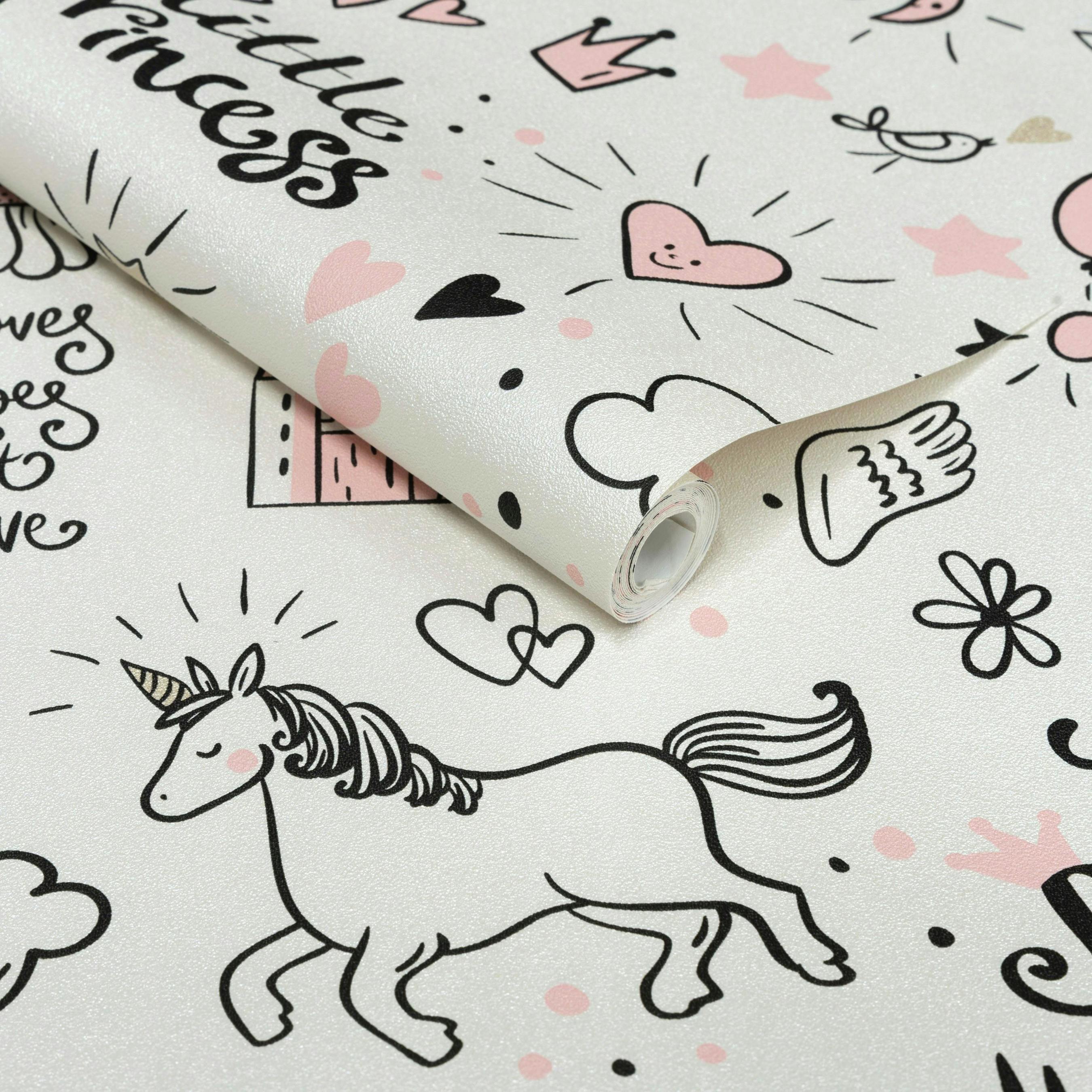 Rackhams Pink Little Princess Unicorn Nursery Textured Wallpaper