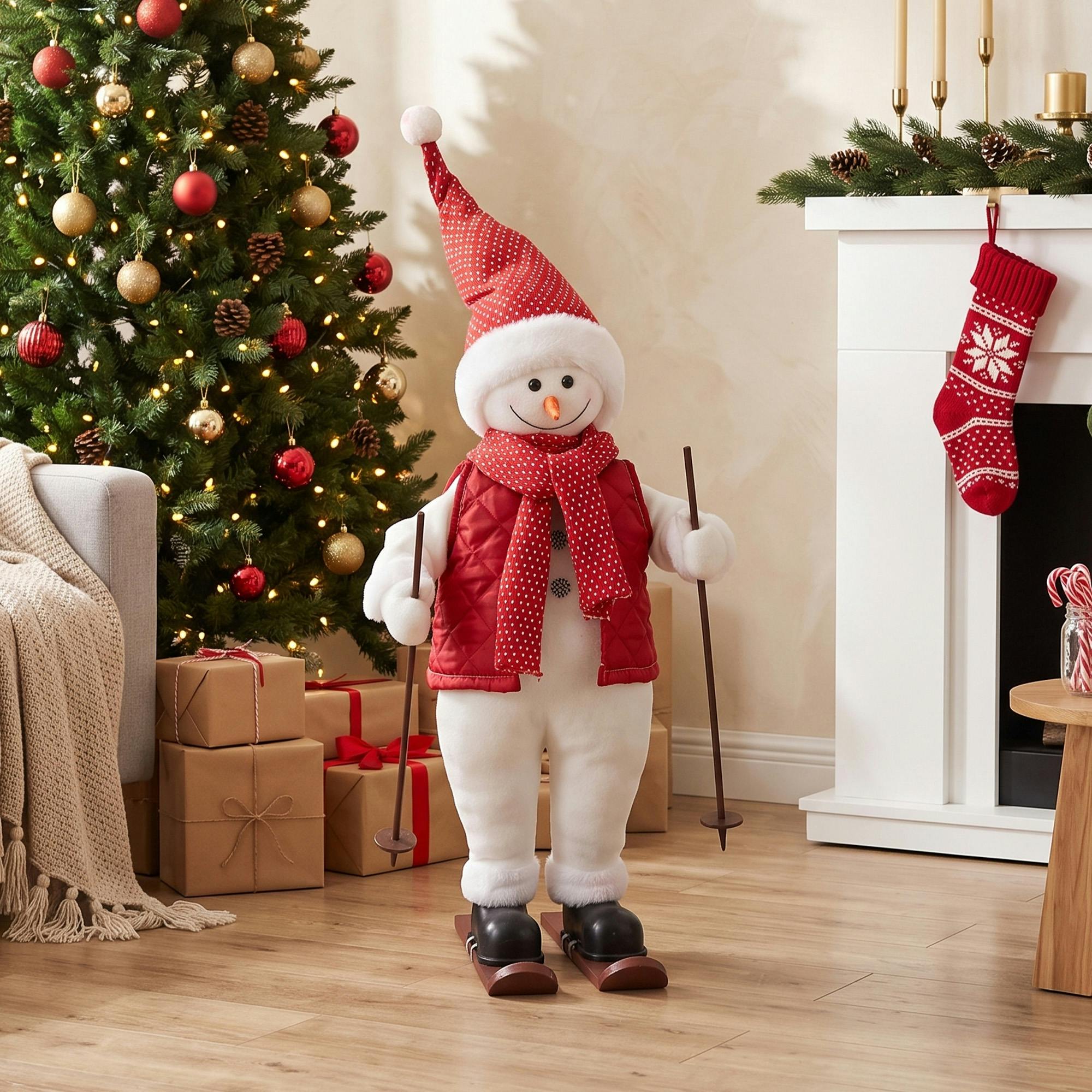 Rackhams Red 2Ft Christmas Singing Skiing Santa Claus With Ski Board And Poles